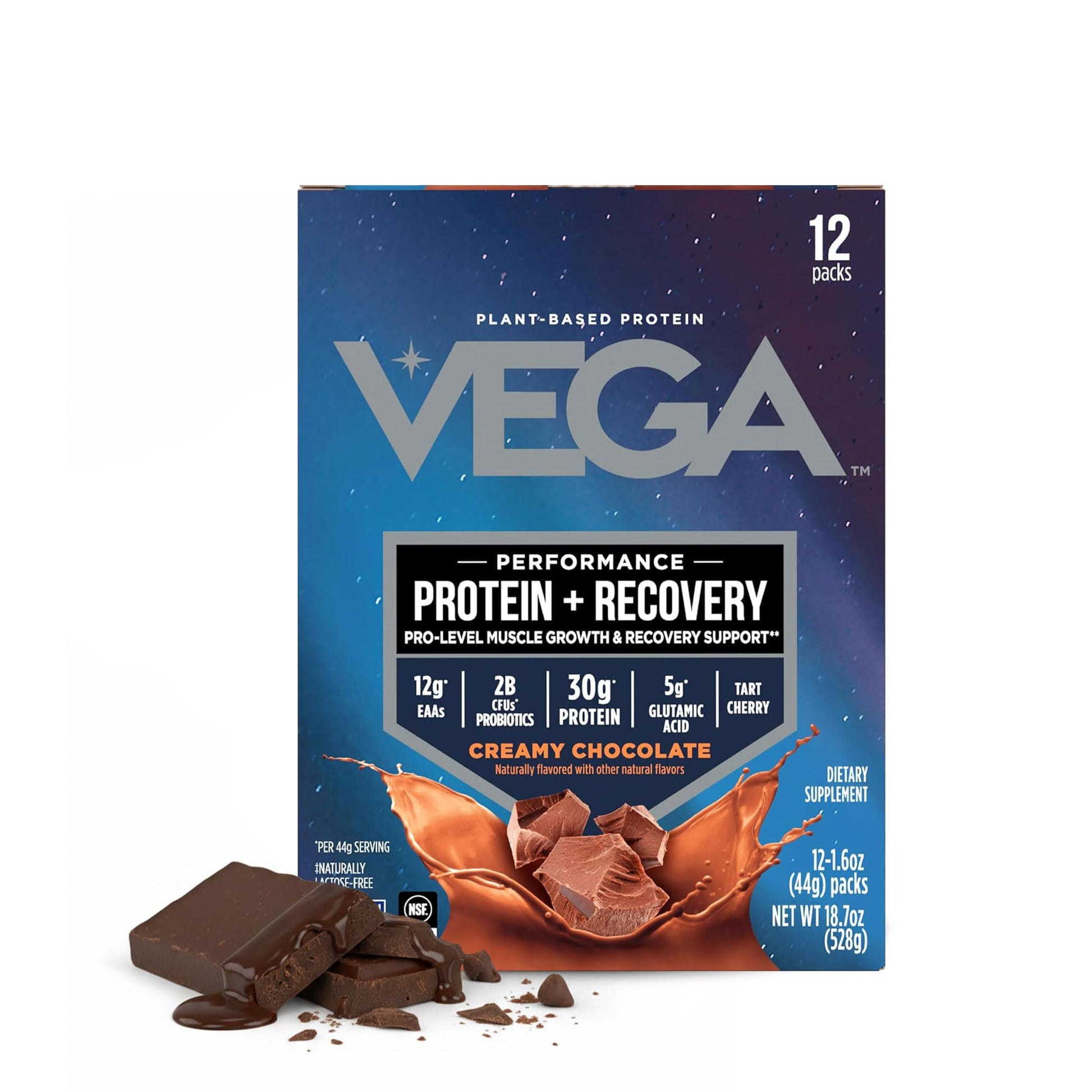 Vega Protein + Recovery Protein Powder Packets, Chocolate, 18.7 oz