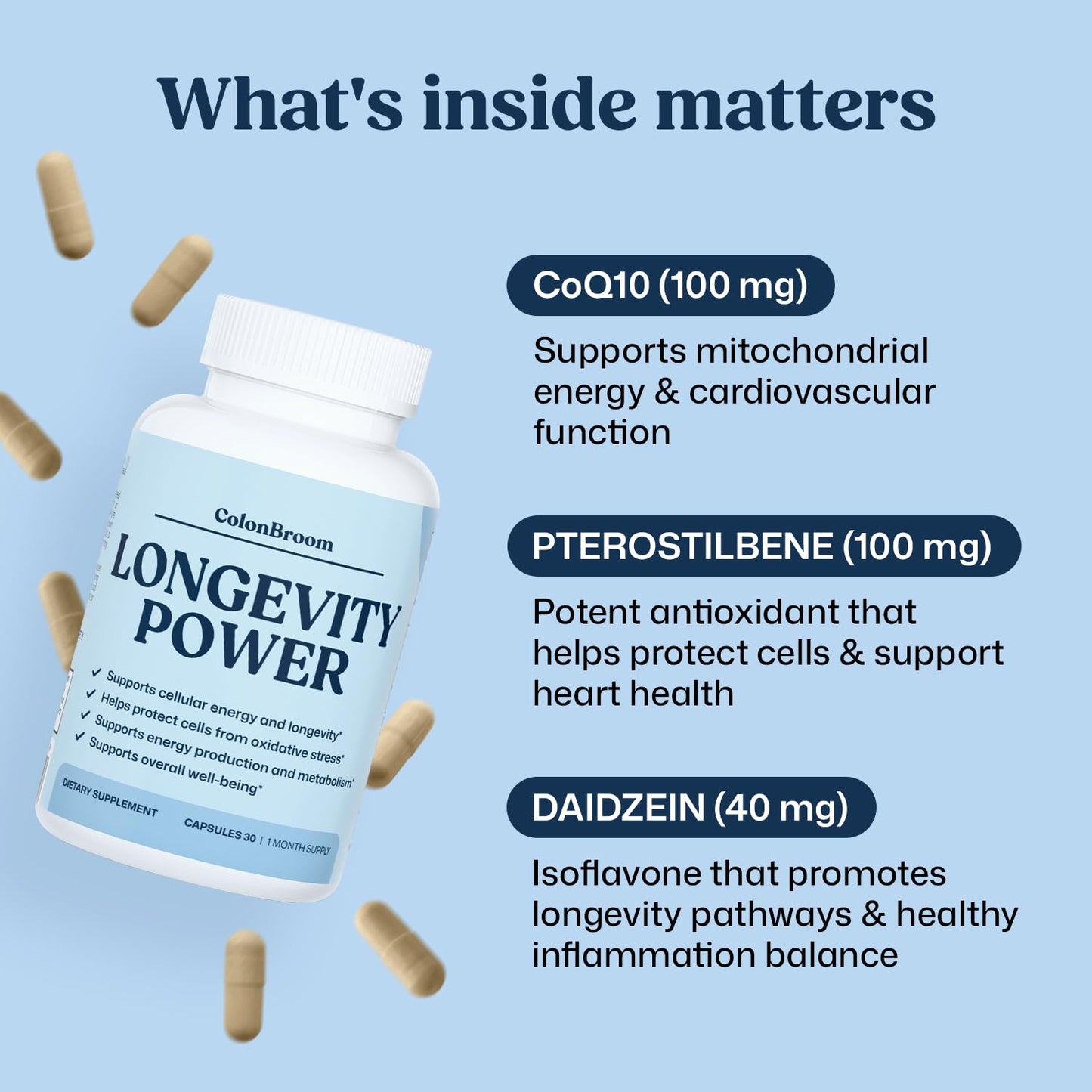 ColonBroom Ubiquinol CoQ10 100mg Longevity Power Capsules, 30 Count