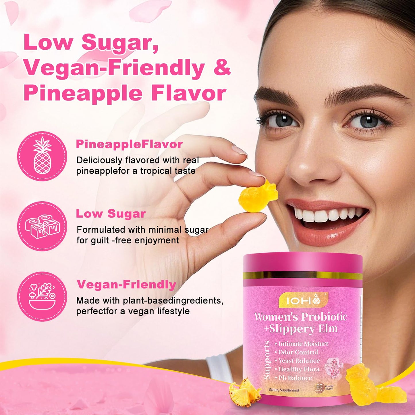 ZREVSB Her Juicy Feminine Probiotics Gummies for Women Tropical Pineapple Flavor, 60 Gummies