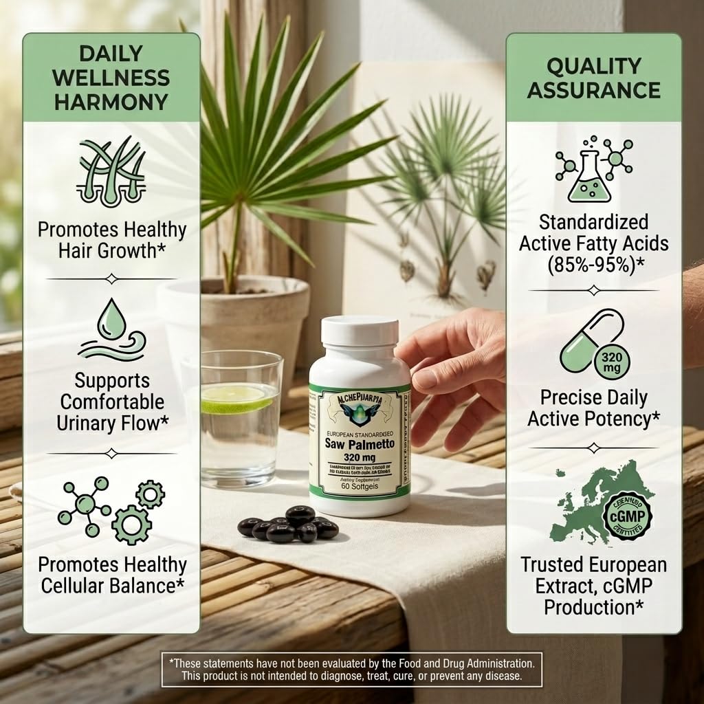 AlchePharma Saw Palmetto Extract 320 mg Softgel, 60 Count