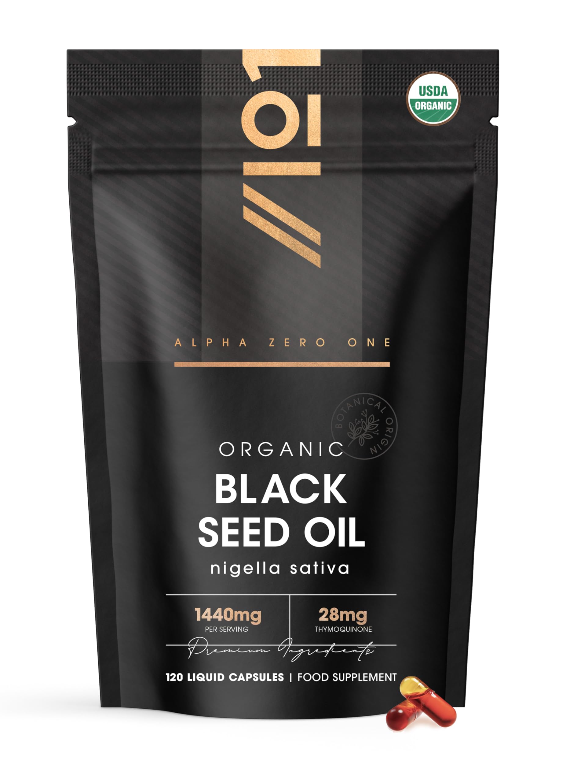 ALPHA01 Organic Black Seed Oil Capsules 120 Count