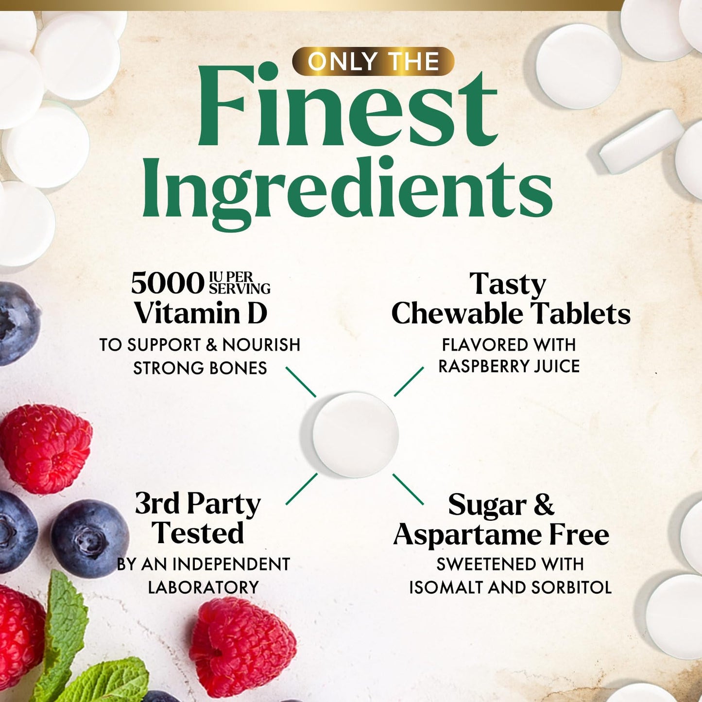 Nature's Nutrition Vitamin D3 5000 IU (125 mcg) Chewable, 60 Count Tablets