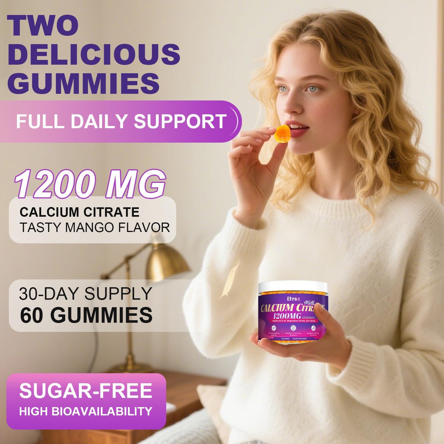 Elysx Calcium Citrate 1200mg with Vitamin D3 Gummies, 60 Count
