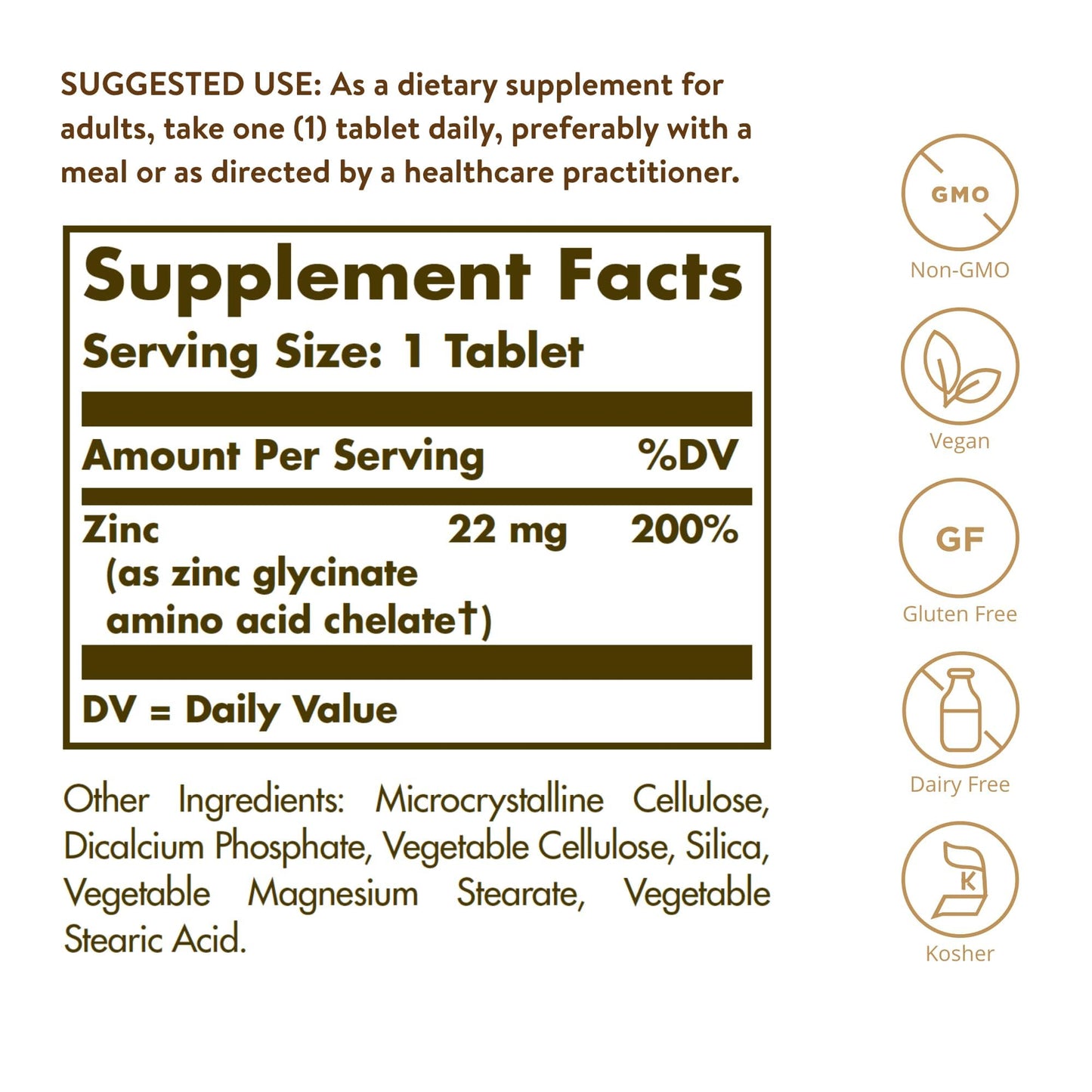 Solgar Chelated Zinc Tablets, 100 Tablets