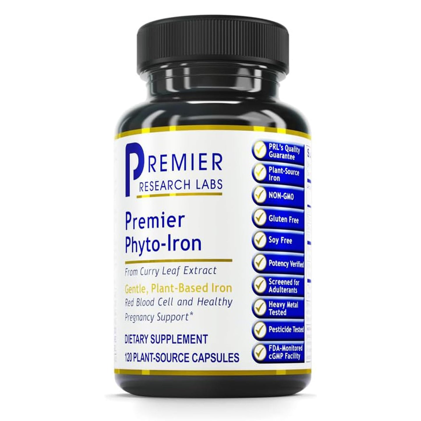 Premier Research Labs Phyto-Iron Plant Based Iron for Blood Support, Non-Heme Iron, 18mg Iron per Serving, 120 Vegetarian Capsules