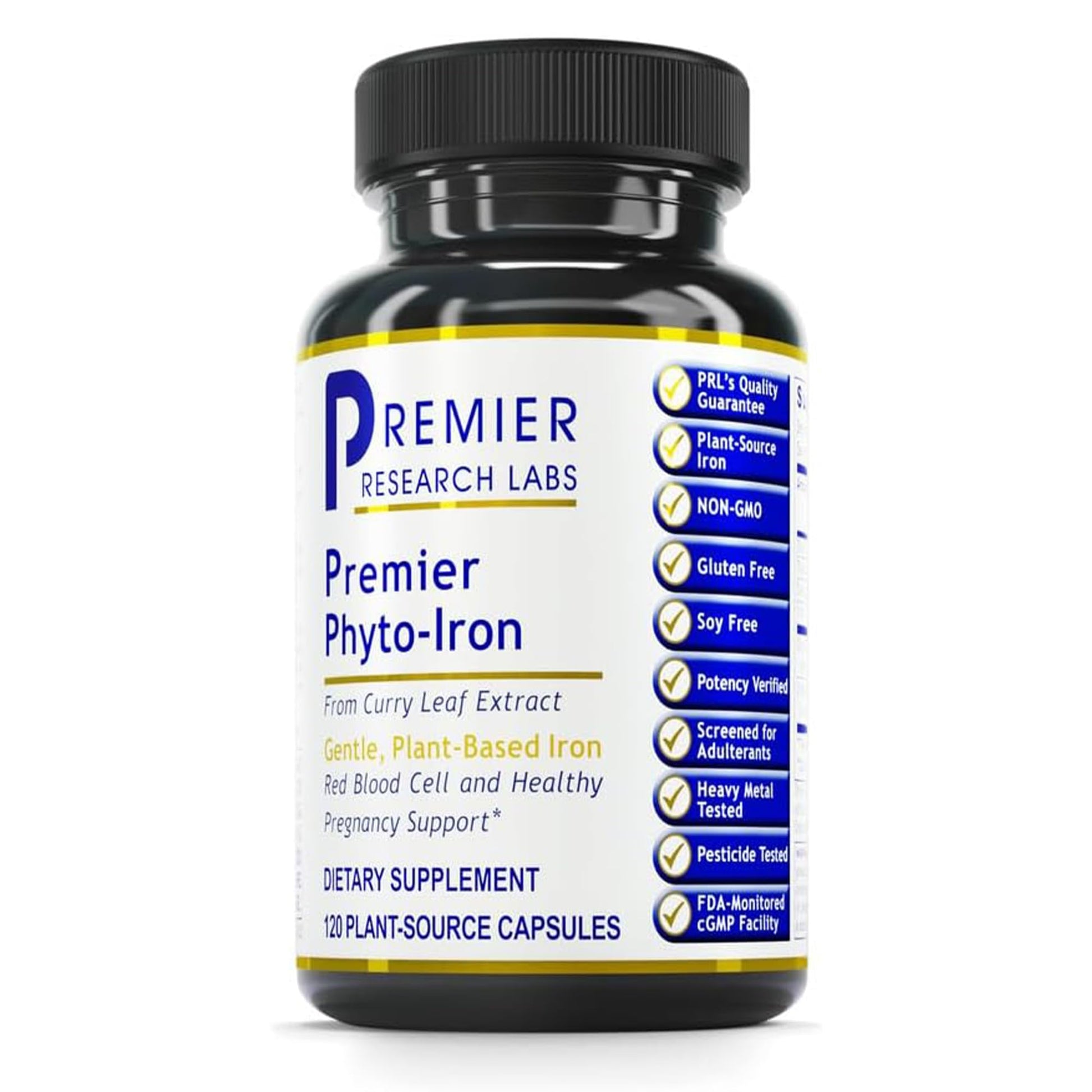 Premier Research Labs Phyto-Iron Plant Based Iron for Blood Support, Non-Heme Iron, 18mg Iron per Serving, 120 Vegetarian Capsules