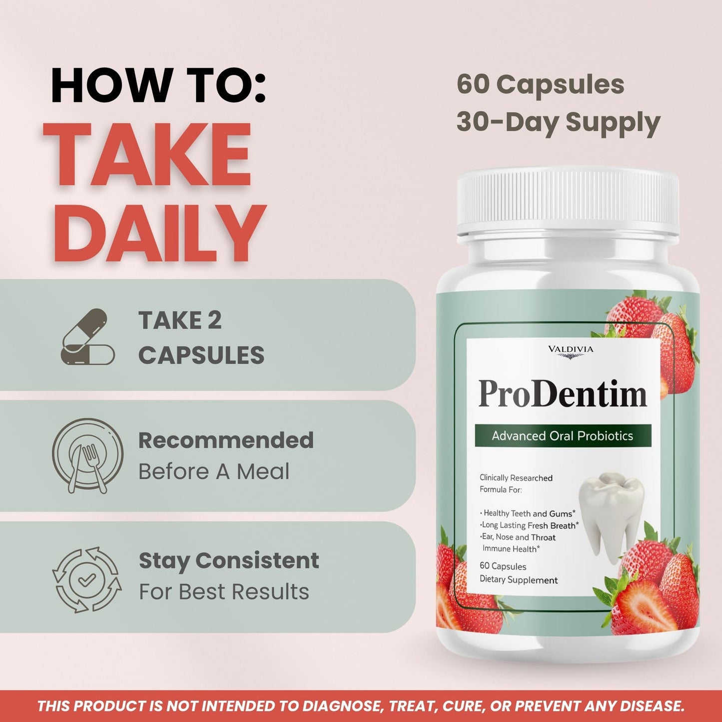Valdivia ProDentim Advanced Oral Health Probiotics – Advanced Formula for Healthy Gums, Teeth, Fresh Breath - Oral Probiotics for Bad Breath Support, 60 Capsules
