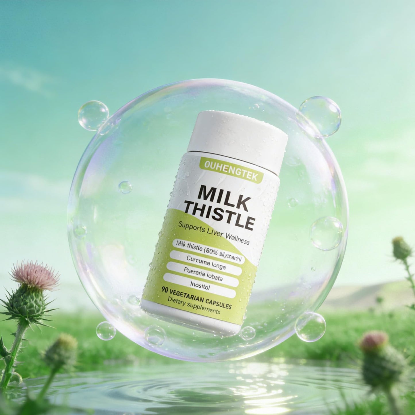 OUHENGTEK Milk Thistle Extract 80% Silymarin Capsules, 90 Capsules