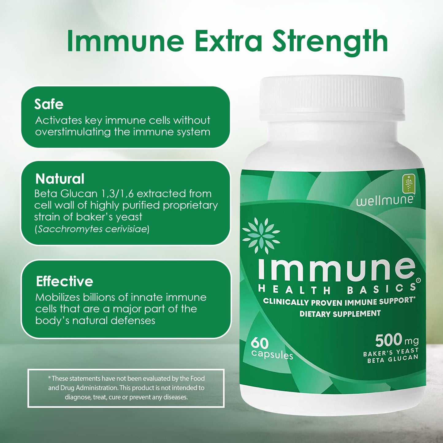 Immune Health Basics Ultra Strength Immunity - Clinically Proven Immune Support Wellmune Highly Purified Beta Glucan Capsules 60
