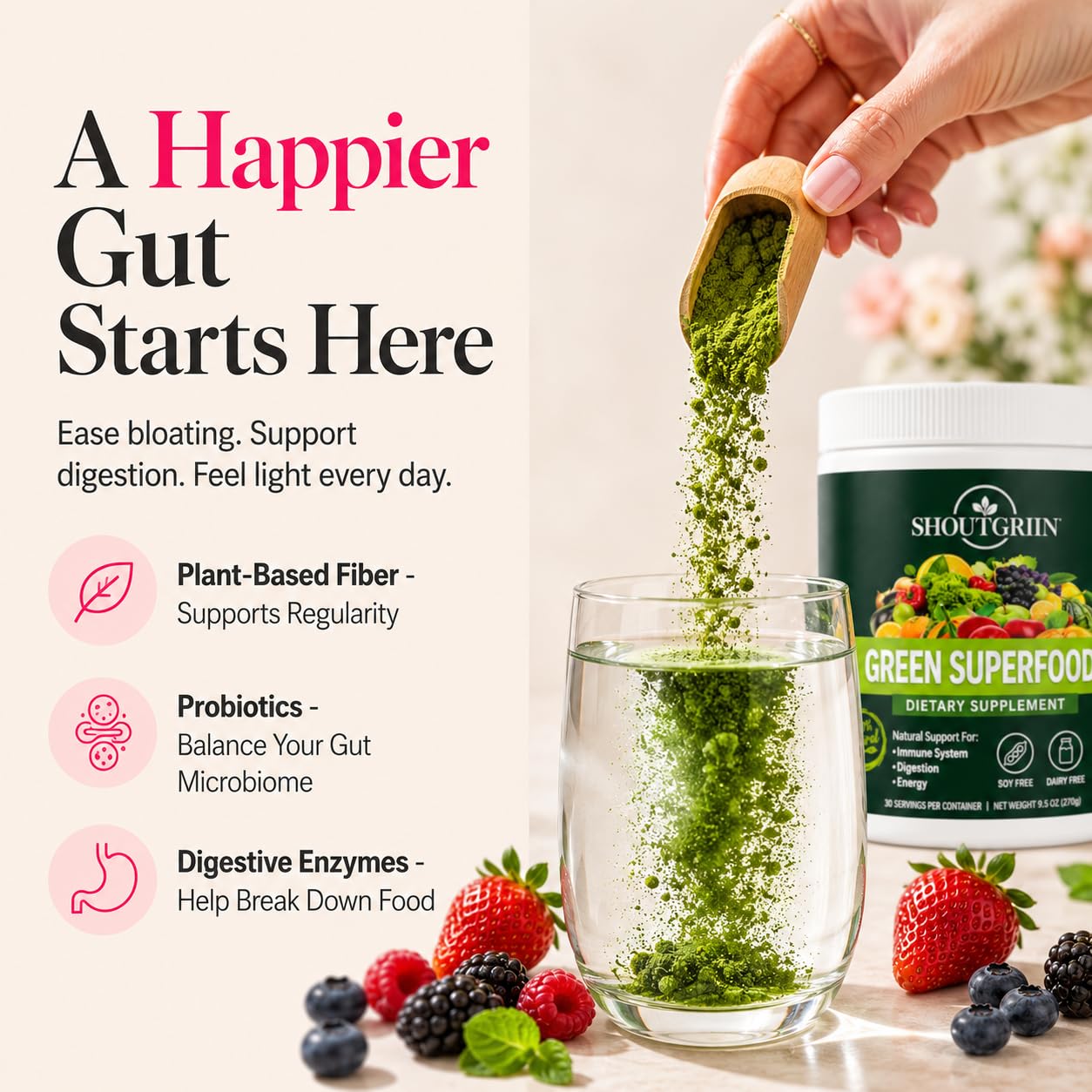 SHOUTGRIIN Green Superfood Powder 9.5 oz