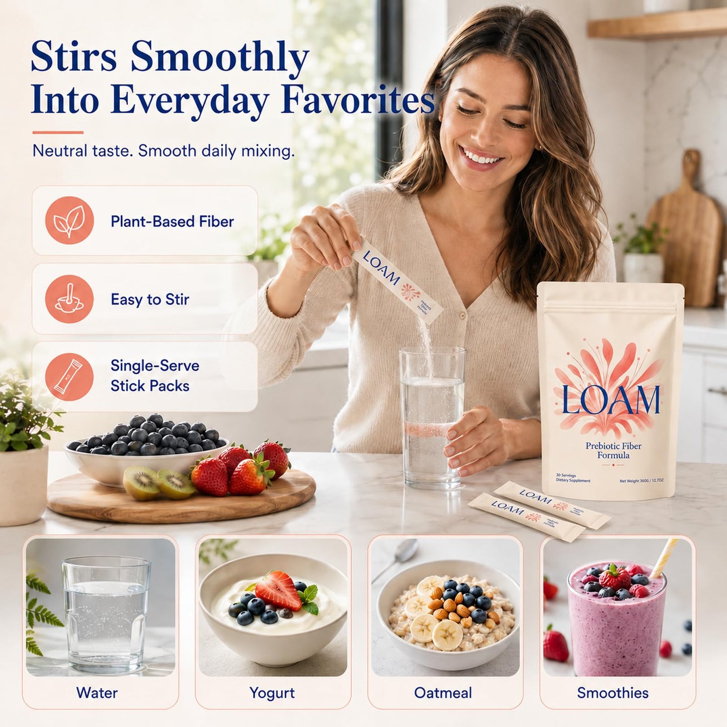 LOAM Fiber Prebiotic Fiber Formula Powder, 30 Servings
