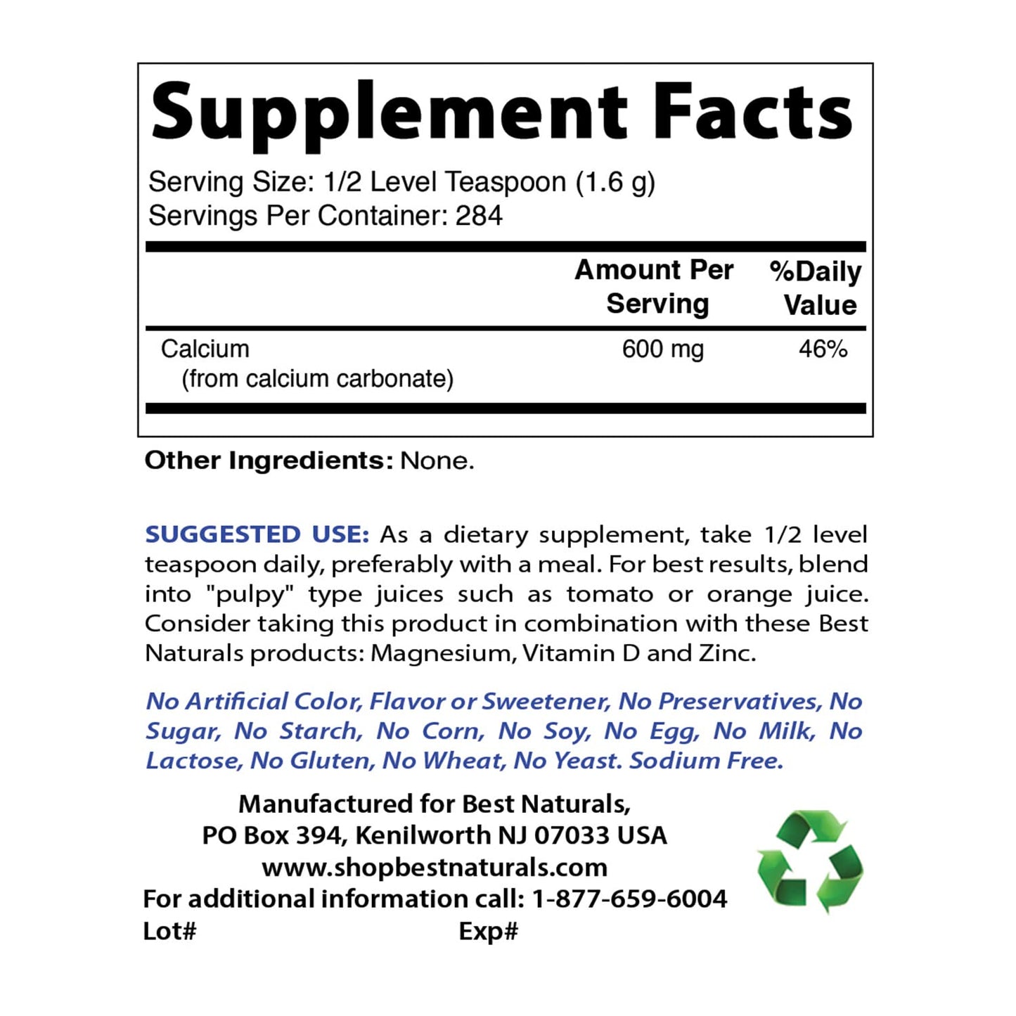 Best Naturals Calcium Carbonate Powder 32 oz