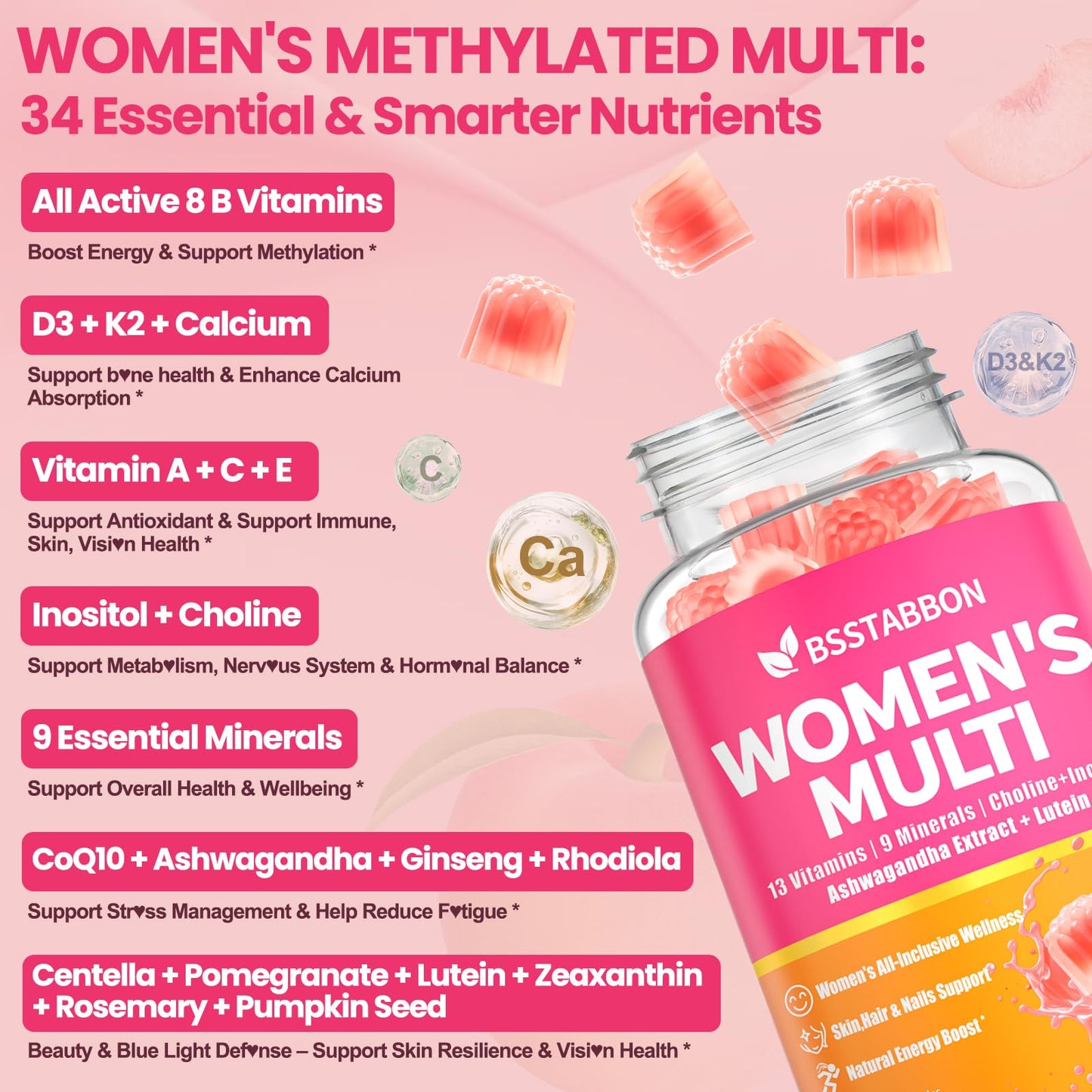 BSSTABBON Organic Women's Multivitamin Gummies 120 Count