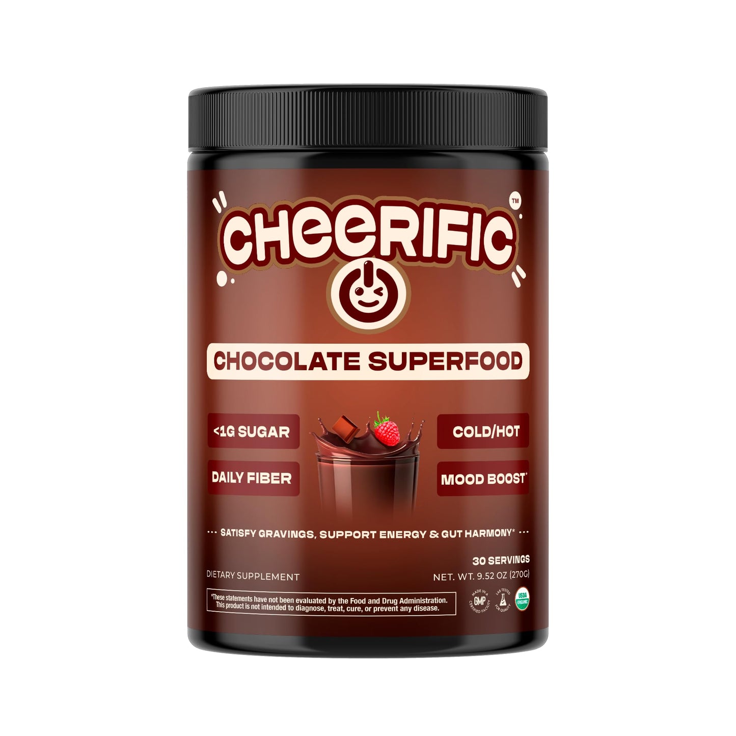 Cheerific Dark Chocolate Superfood Powder, 9.52 oz