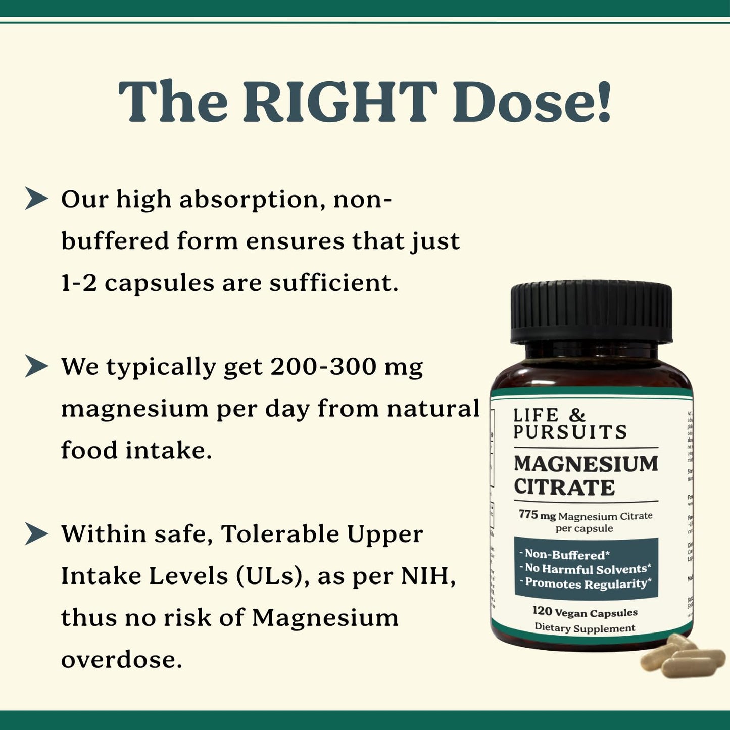 Life & Pursuits Pure Magnesium Citrate 775 mg Capsules, 120 Count