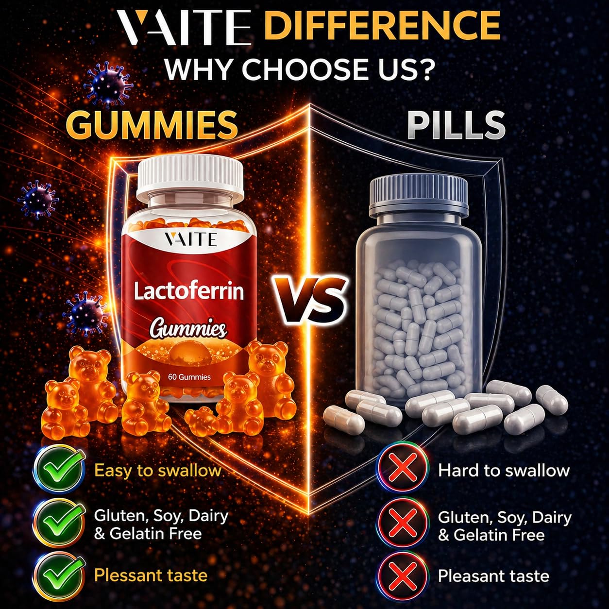 VAITE Lactoferrin 500mg Gummies, 60 Count