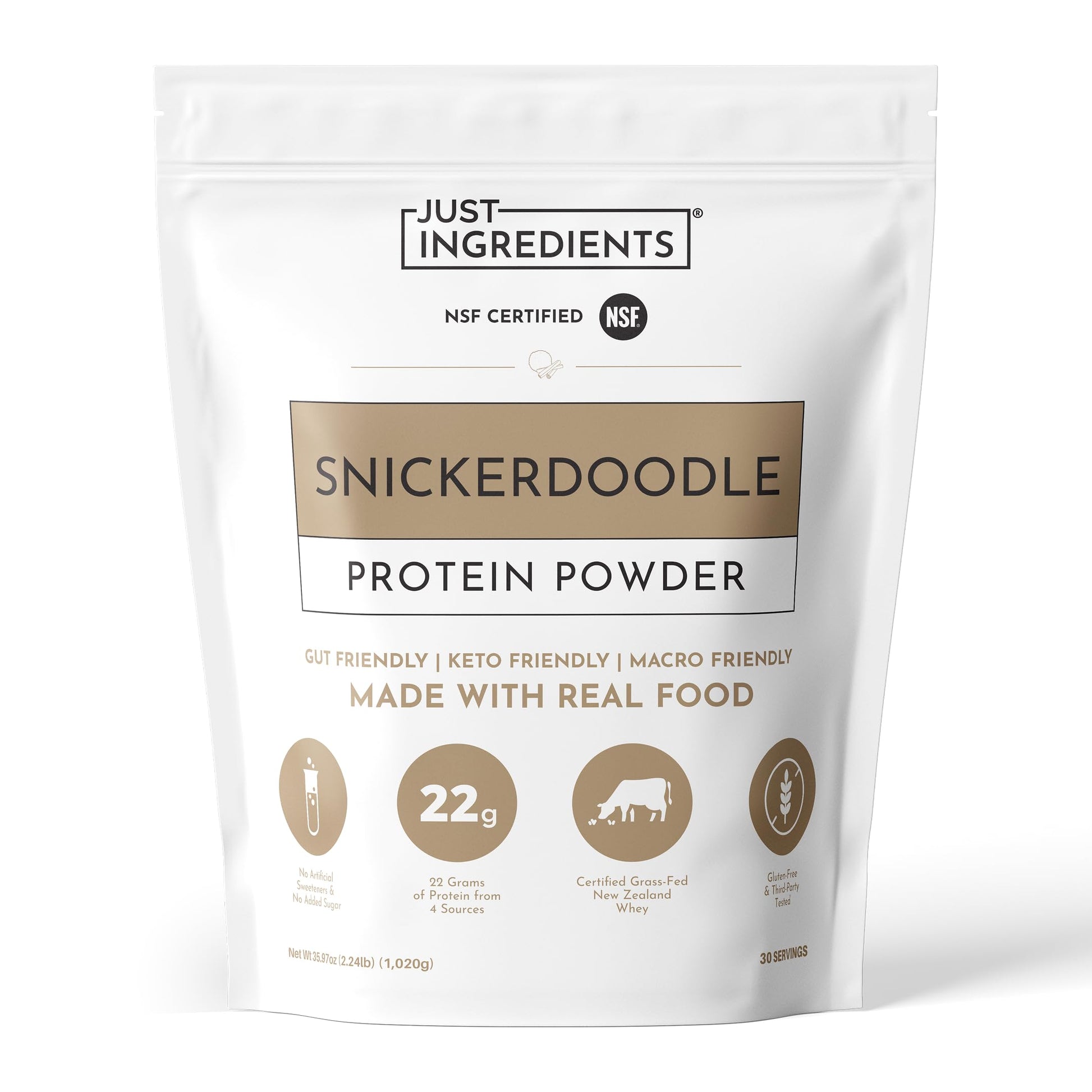 JUST INGREDIENTS Snickerdoodle Protein Powder, 30 Servings