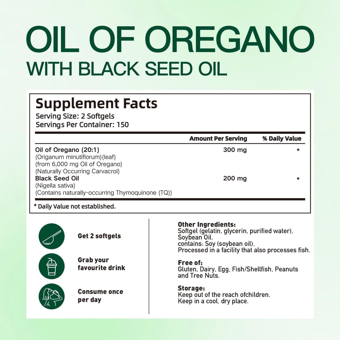 VivoNu Oil of Oregano with Black Seed Oil Capsules, 600 Count