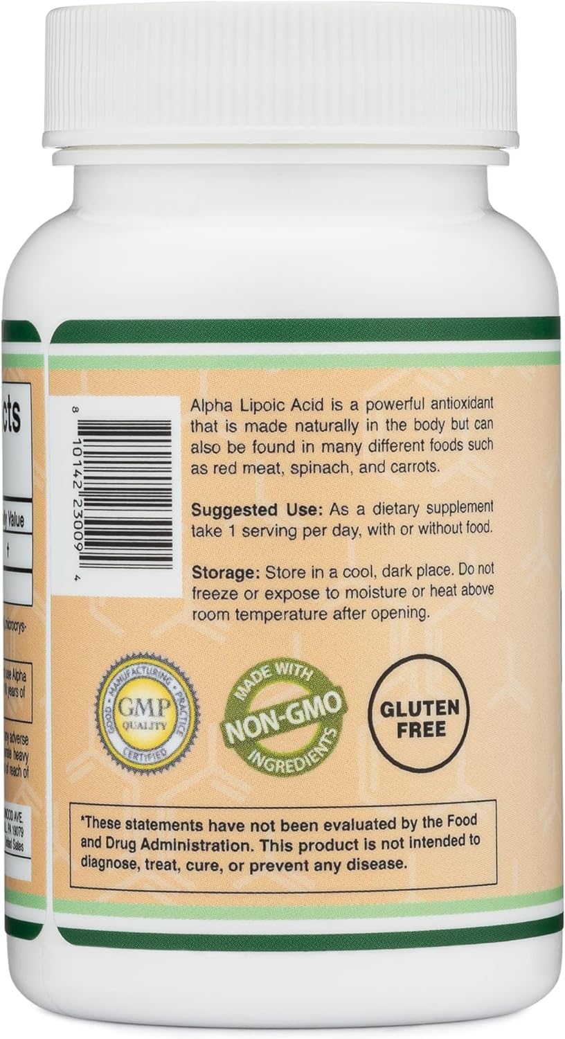 Double Wood Supplements Alpha Lipoic Acid 600mg Capsules, 60 Count