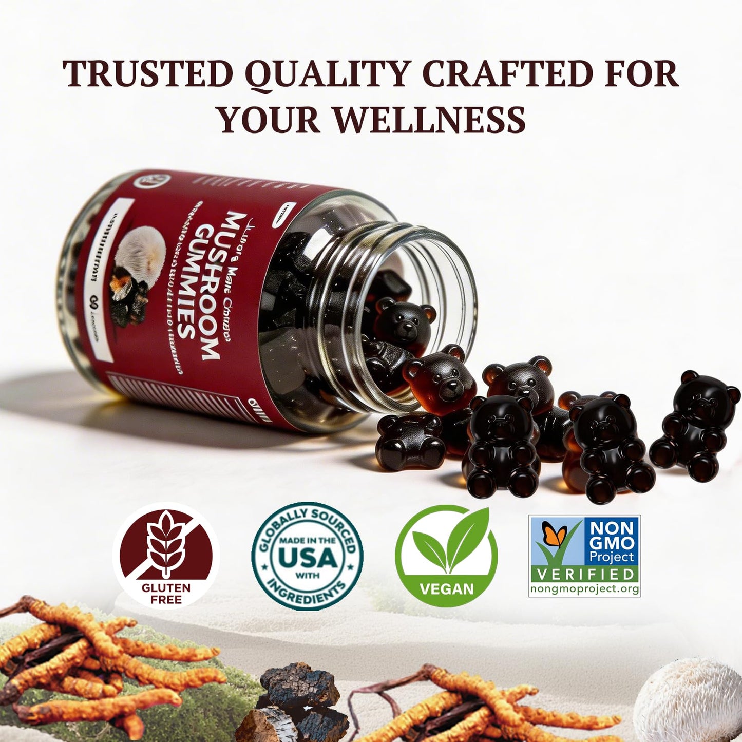 LAVANOVA Effective Mushroom Gummies with Lion’s Mane, Chaga & Cordyceps - Focus, Clarity, Energy & Immune Support - Nootropic Mushroom Supplement for Adults, 60 Gummies
