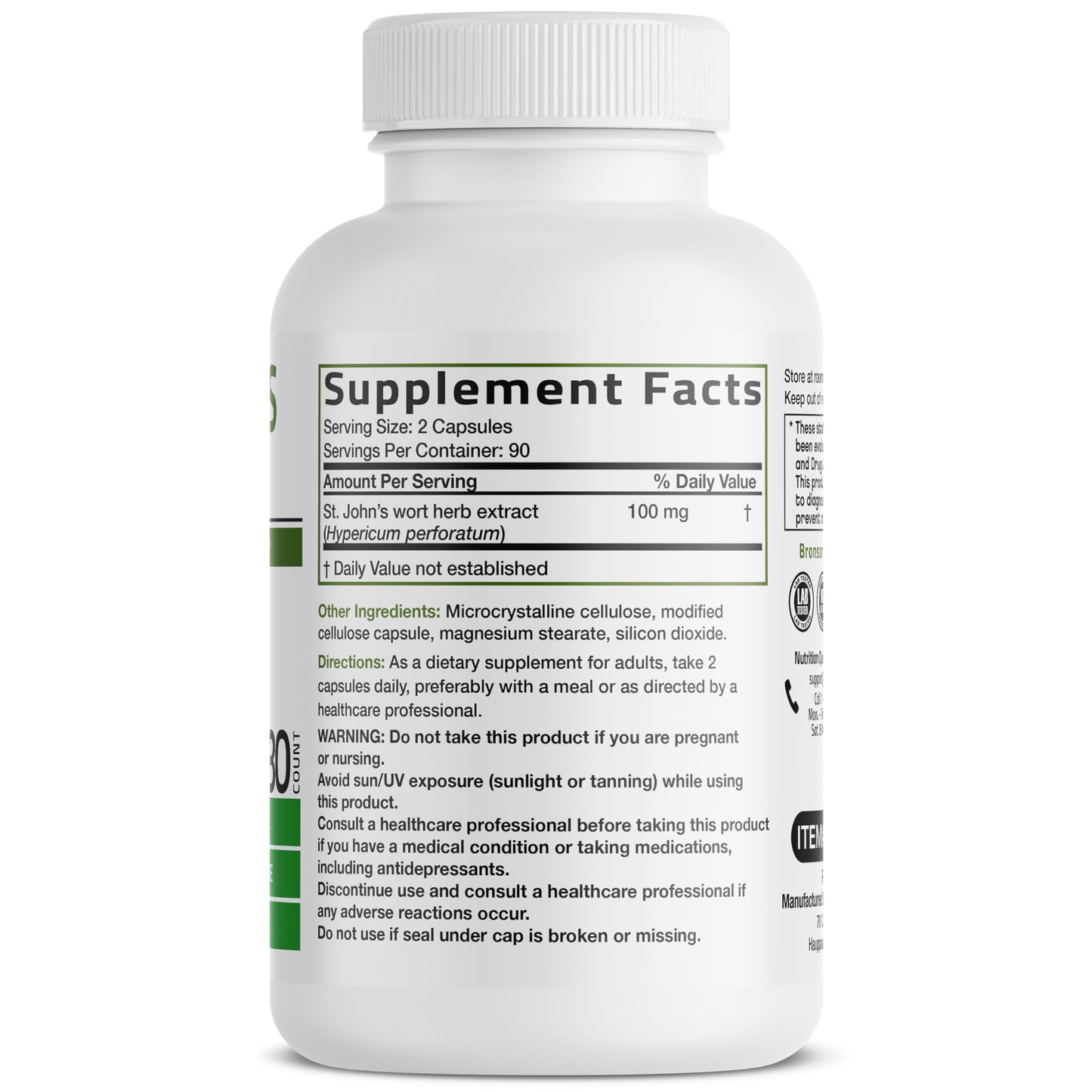 Bronson St. John's Wort 700 mg per Serving Hypericum Perforatum, Non-GMO, 180 Capsules