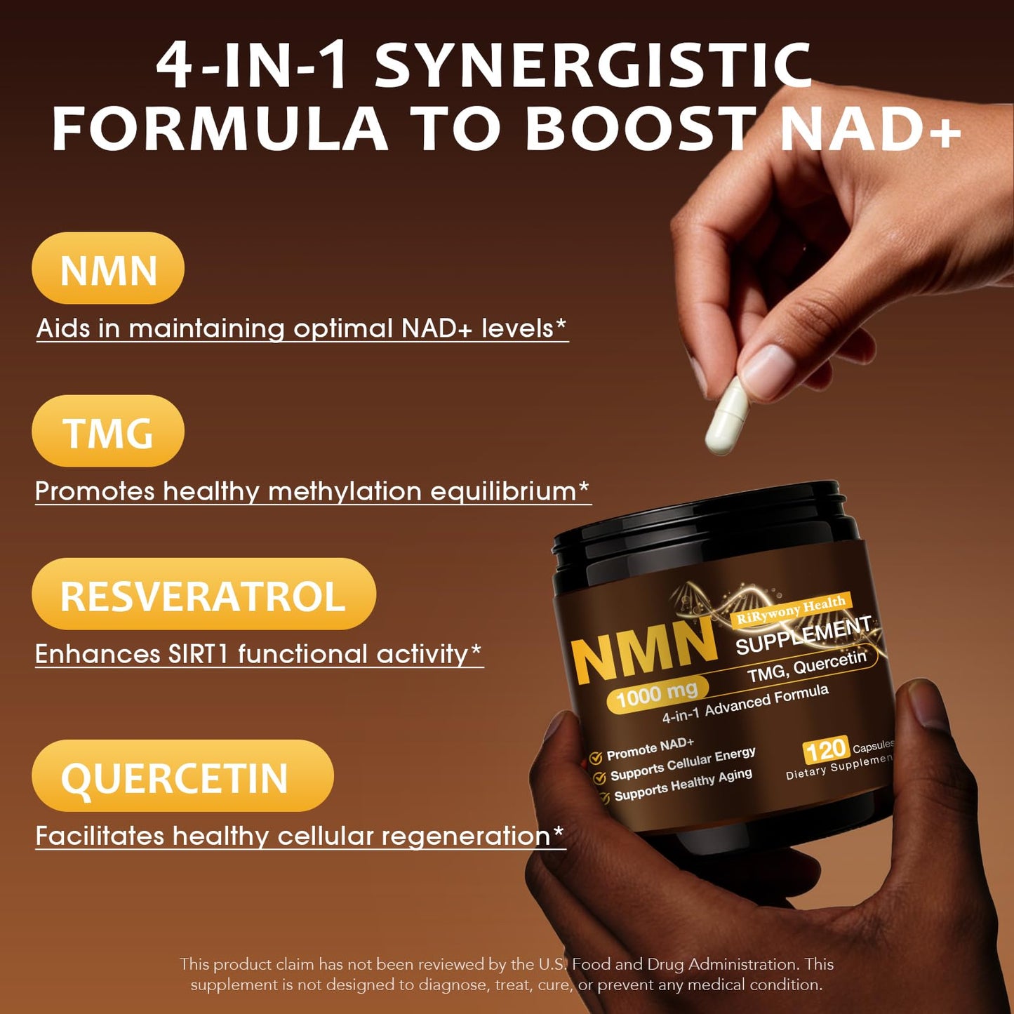 RiRywony Health NMN Supplement 1000mg Capsule, 120 Count