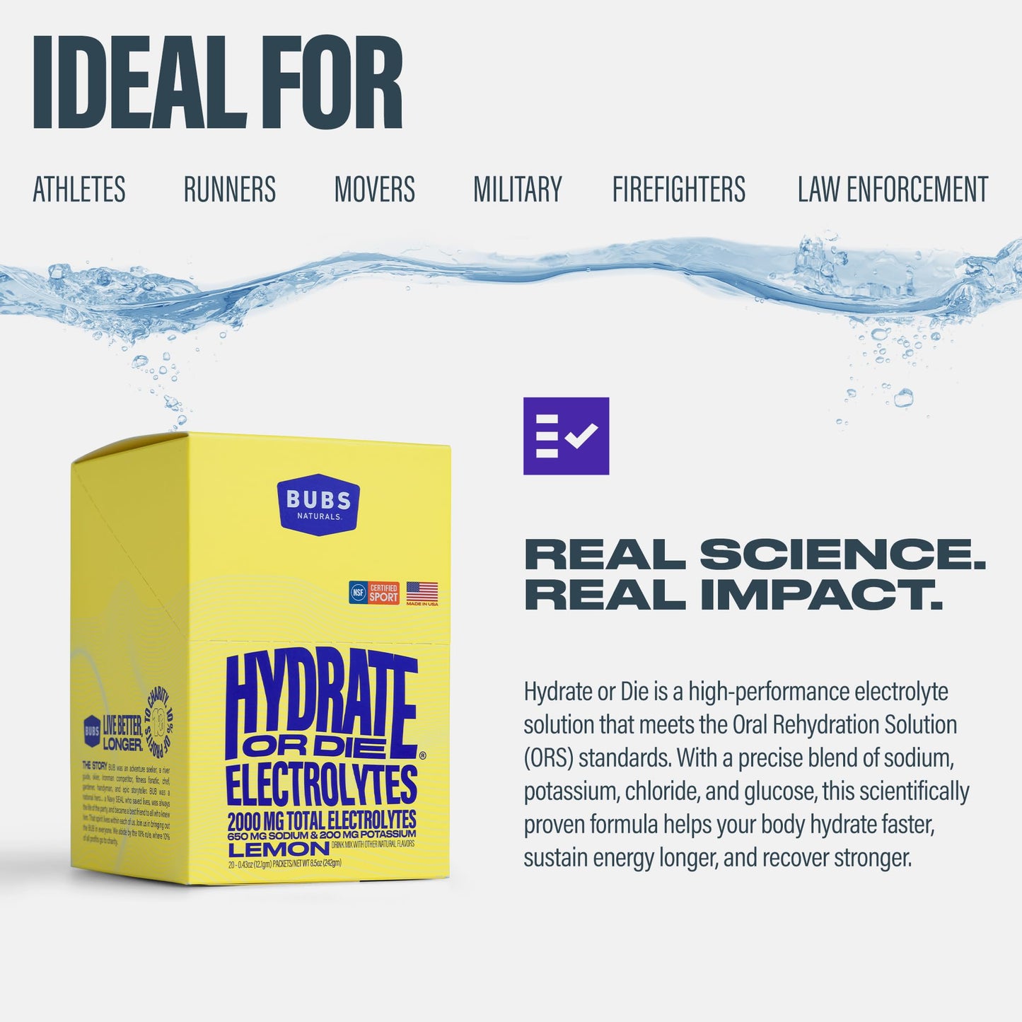 BUBS Naturals Hydrate or Die Electrolytes Powder Packets, Powder, 8.5 oz