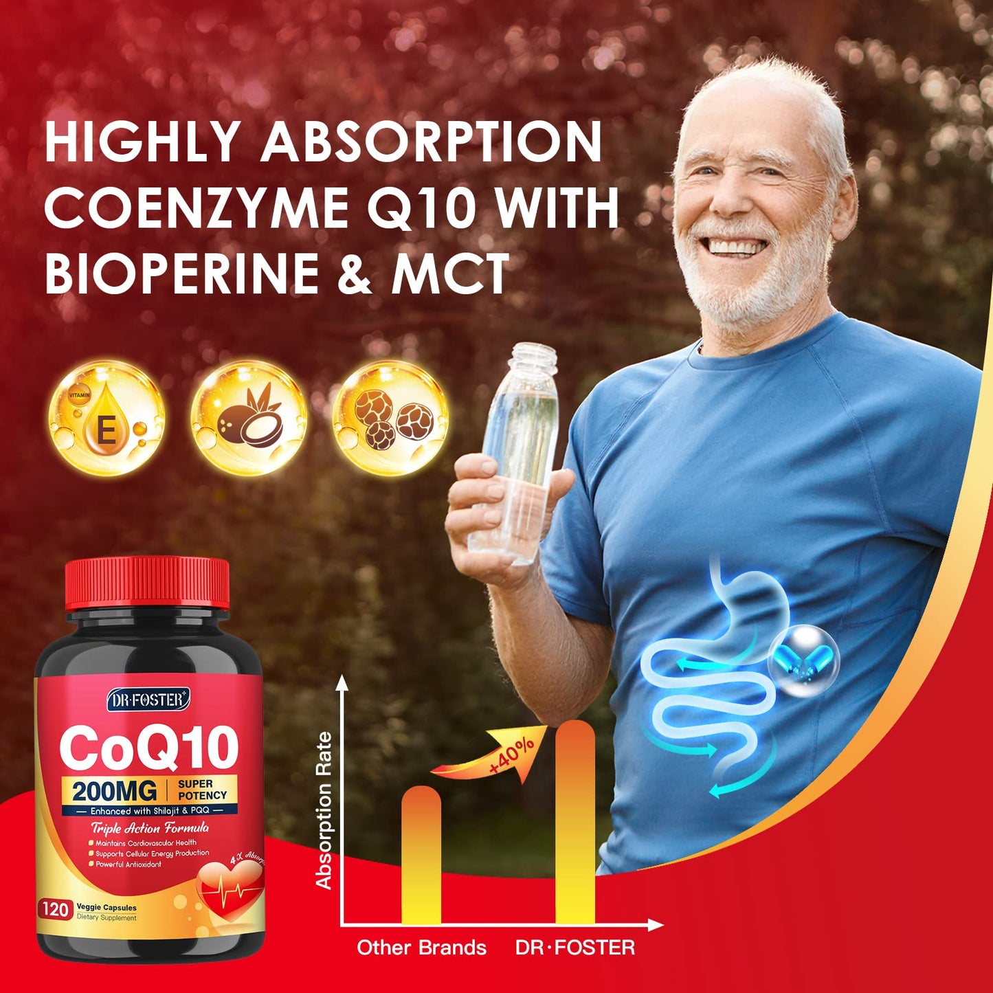 Quinovit CoQ10 200mg with PQQ & Shilajit - High Absorption with Bioperine Coenzyme Q10 Supplements - Powerful Antioxidant for Heart & Brain Health and Energy-Production, 120 Capsules