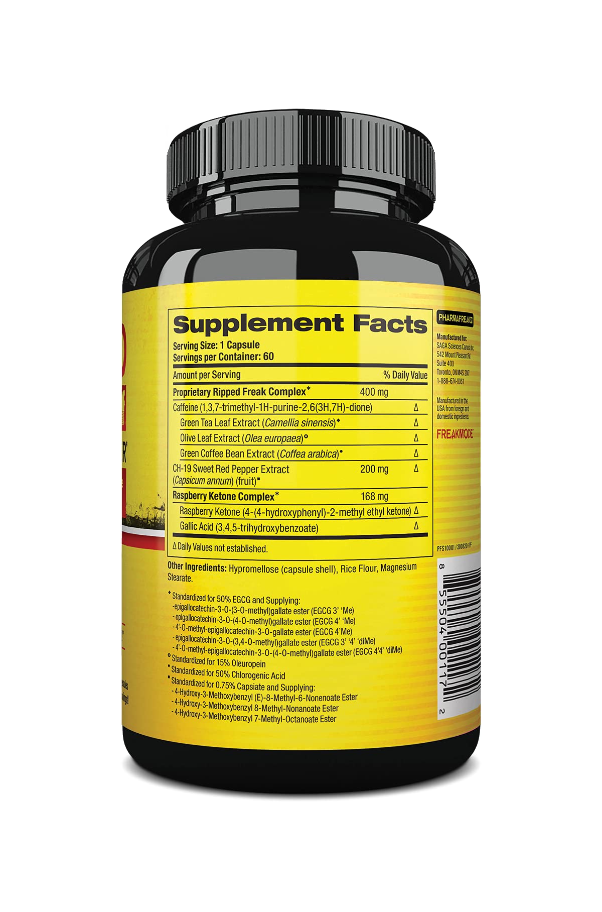 Pharmafreak Ripped Freak Thermogenic Fat Burner for Men & Women - Metabolism, Energy & Focus Support with Green Tea, Green Coffee, Olive Leaf & Sweet Red Pepper, 60 Vegan Capsules
