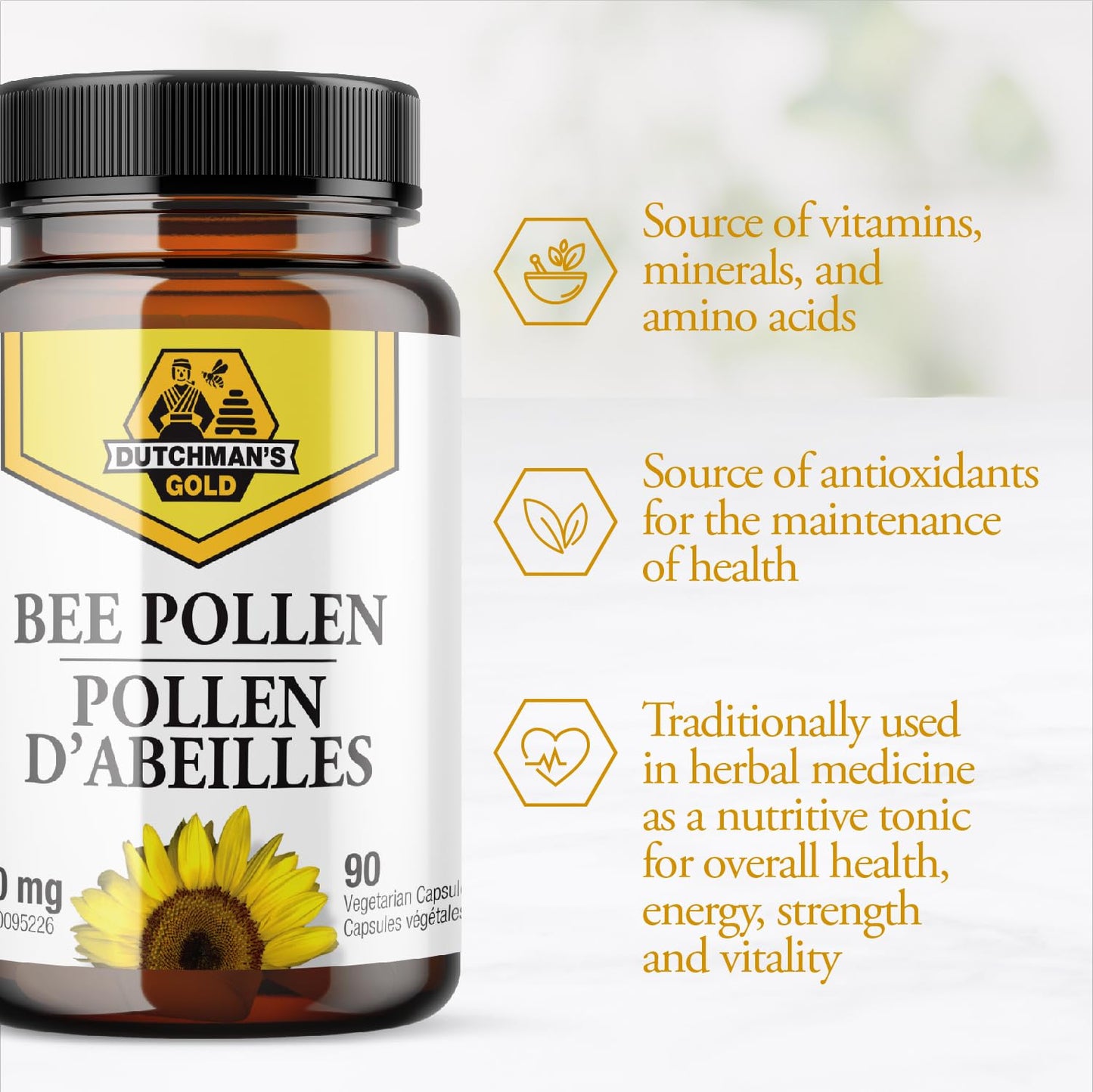Dutchman's Gold Pure Bee Pollen Capsules 500 mg, 90 Capsules