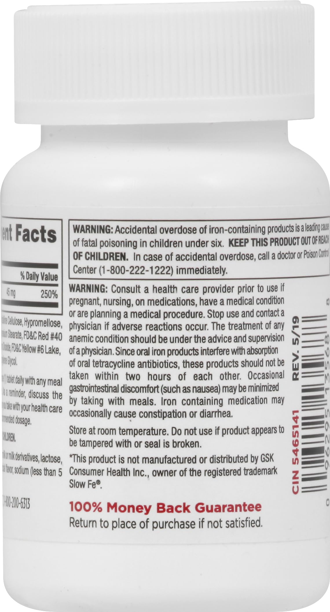 Leader Slow Release Iron 45 mg Tablets, 60 Count