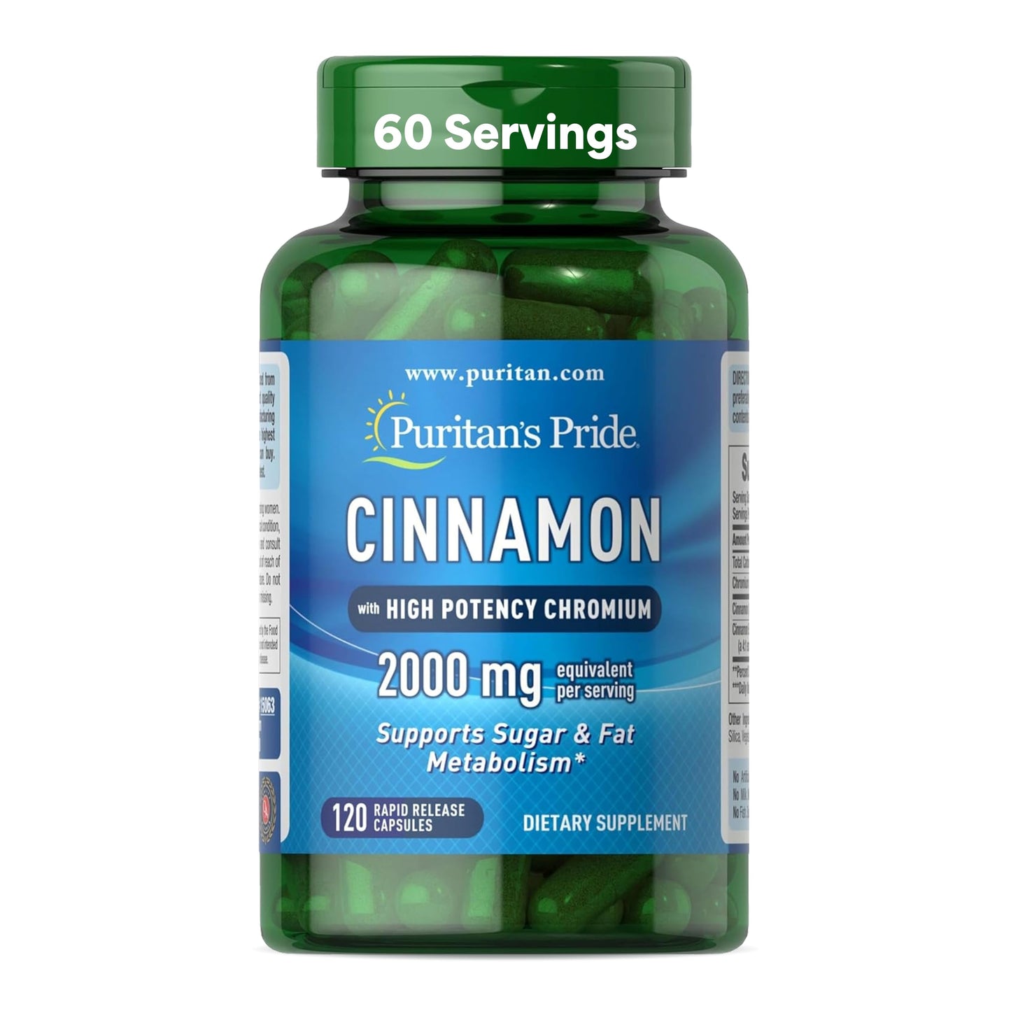 Puritan's Pride Cinnamon 875 mg with High Potency Chromium, 120 Capsules