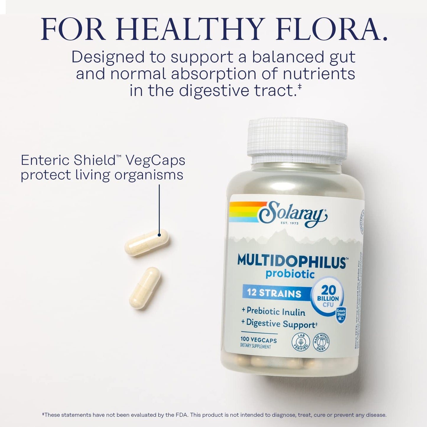 SOLARAY Multidophilus 12 Strain Probiotic 20 Billion CFU Capsule, 100 VegCaps