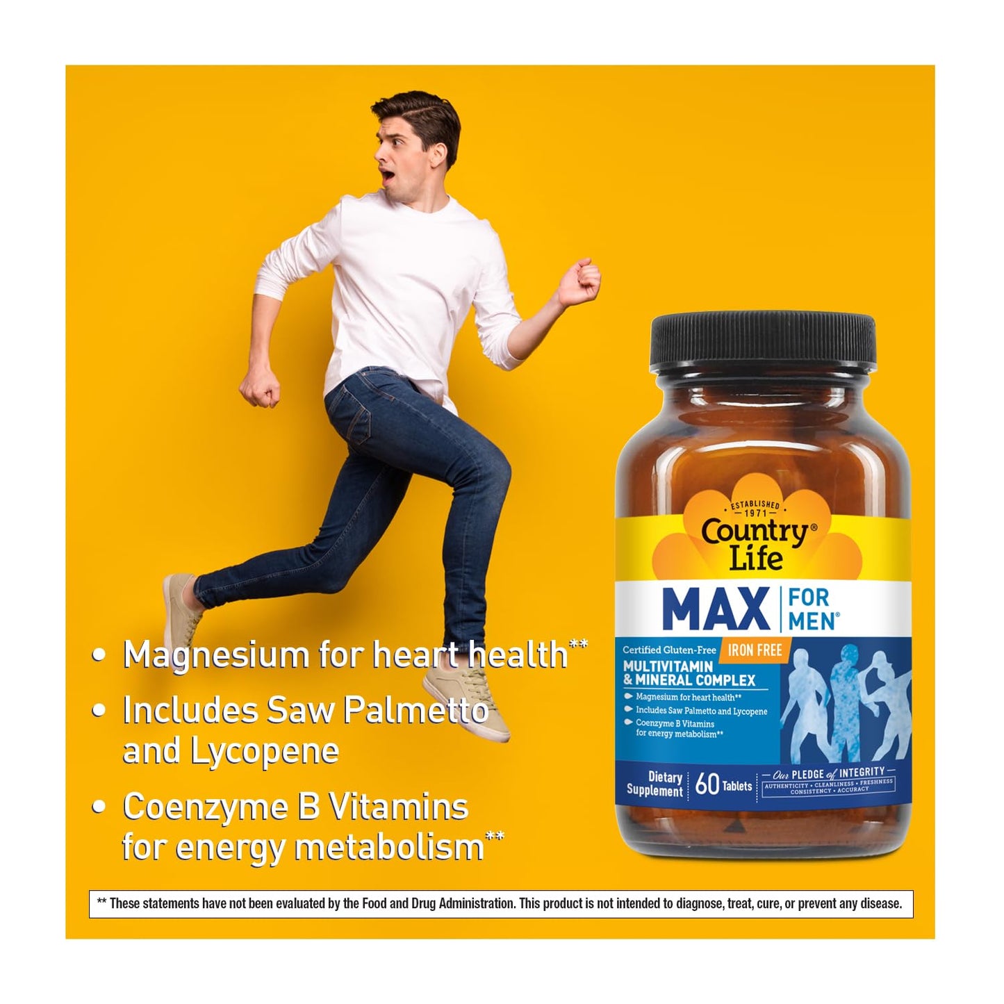 Country Life Max for Men Multivitamin & Mineral Complex Iron-Free Vegetarian Tablets, 60 Count