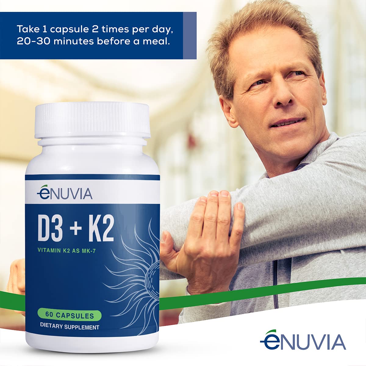 Enuvia D3+K2 Vitamin D3 K2 Supplement Capsule 60 Capsules