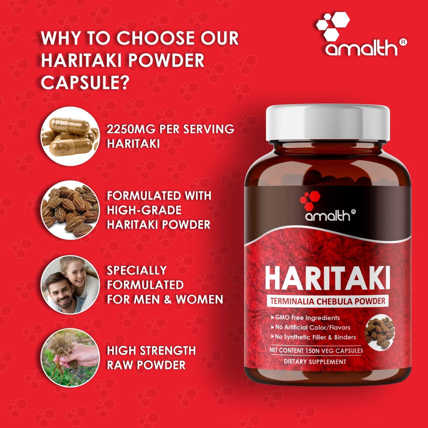 AMALTH Organic Indian Haritaki Capsules 150 Count