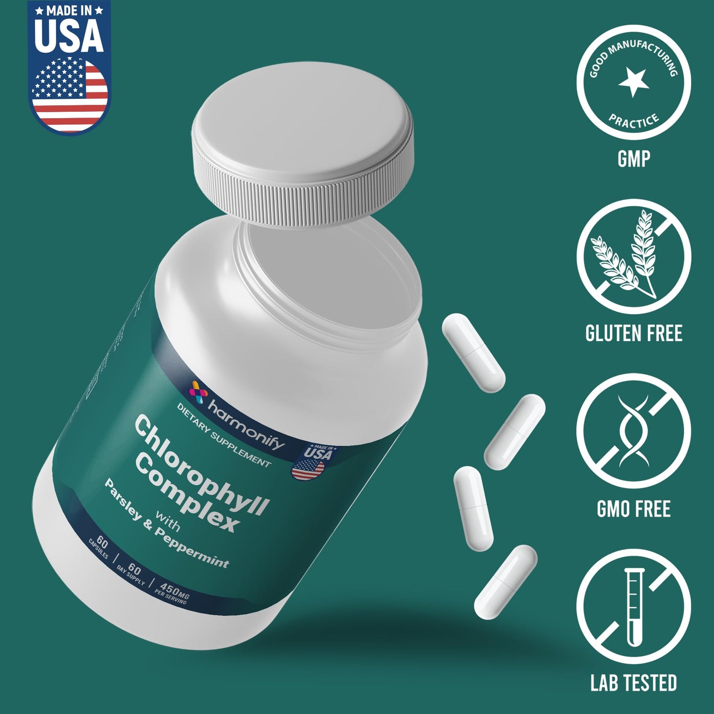 HARMONIFY Chlorophyll Capsules 450mg, 60 Capsules