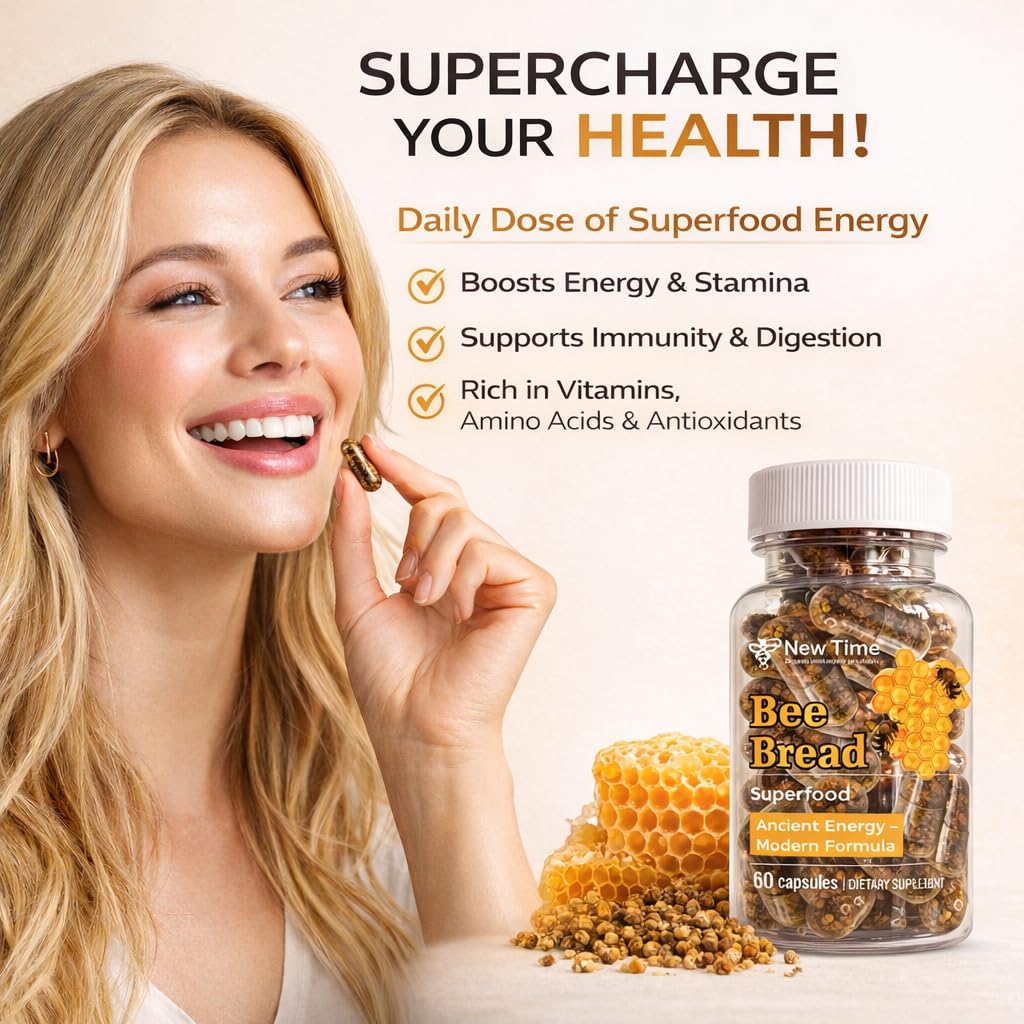 New Time Organic Beekeeping Products Bee Bread 60 Veggie Capsules