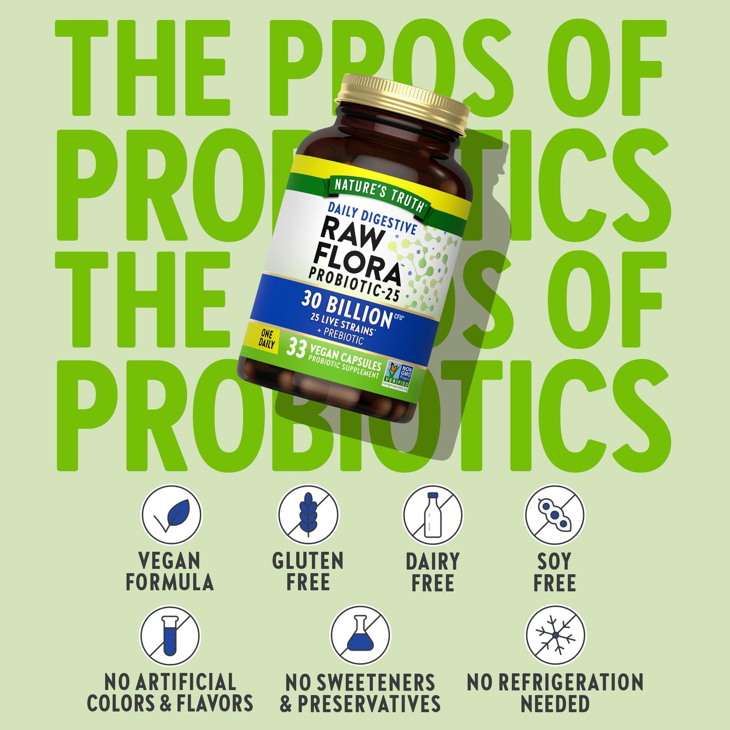 Nature's Truth Raw Flora Probiotics with Prebiotics Capsules 33 Count
