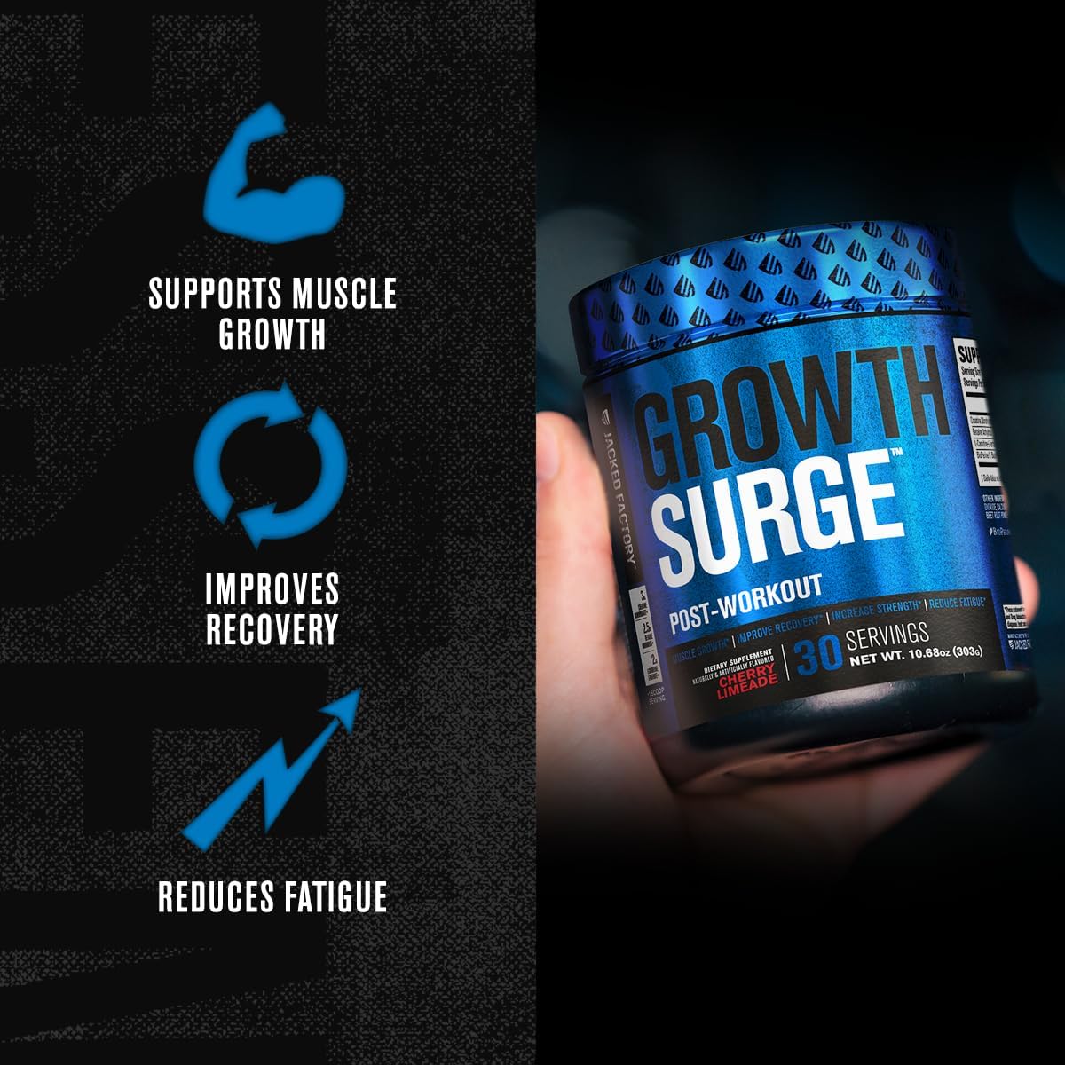 Jacked Factory Nitrosurge Pre Workout, EAA Surge Essential Amino Acids, Growth Surge Post Workout Muscle Builder Bundle Powder 5
