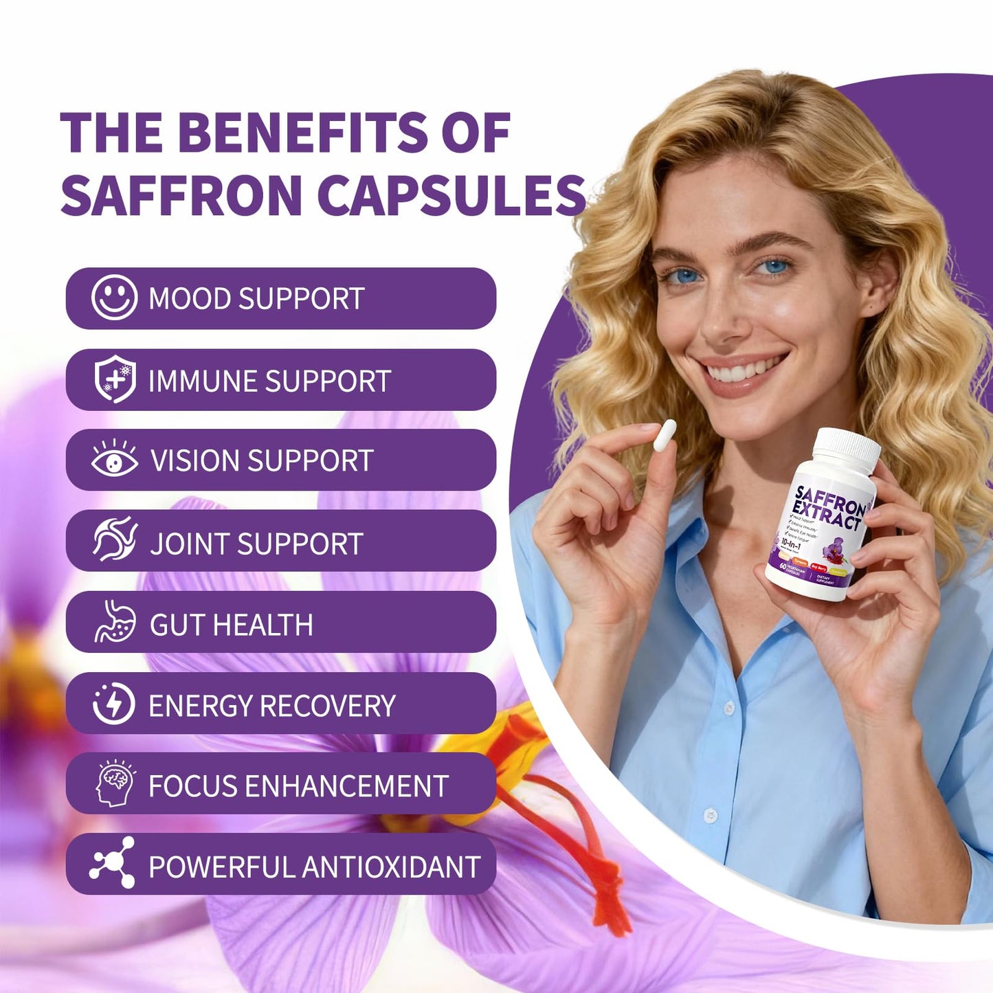 Aihuolian Saffron Turmeric Ginseng Zinc Complex Capsules, 60 Capsules