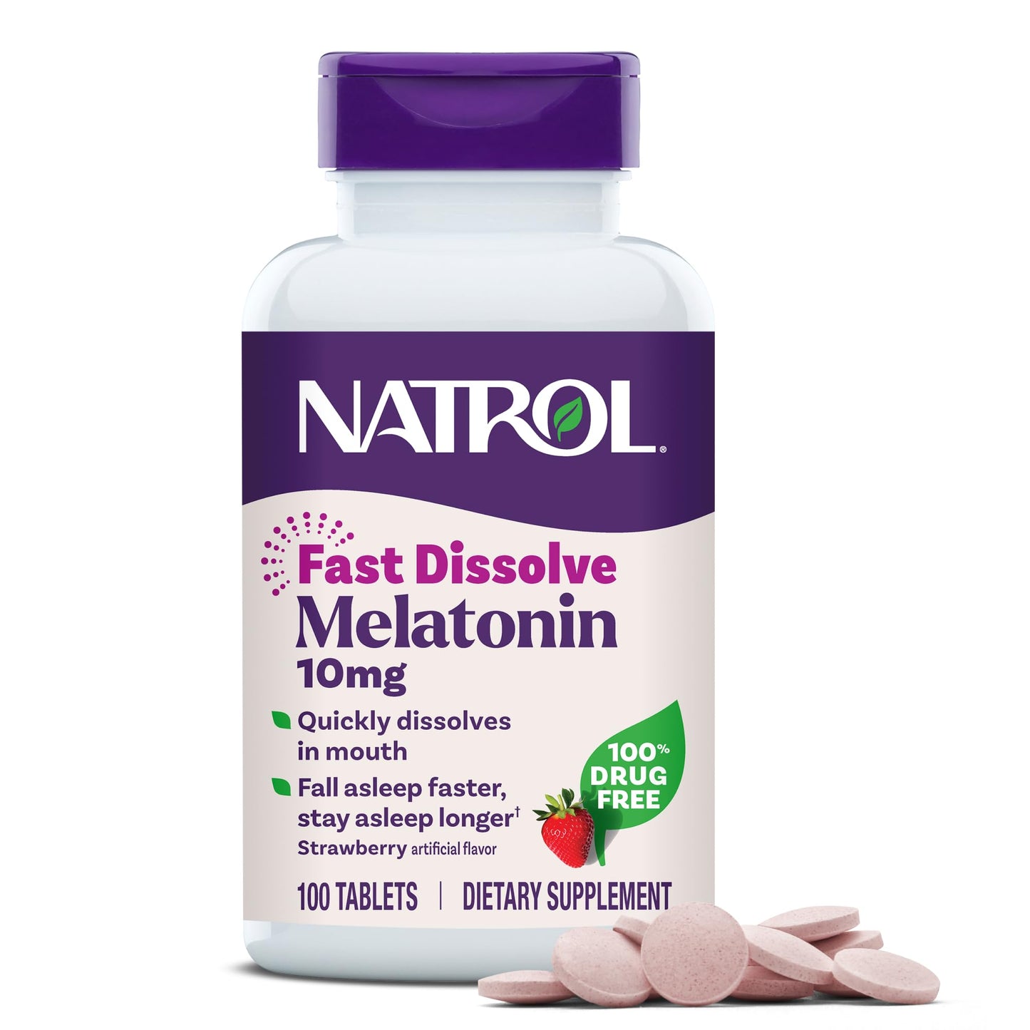Natrol Melatonin 10mg Fast Dissolve Tablets, Strawberry Flavor, 100 Count