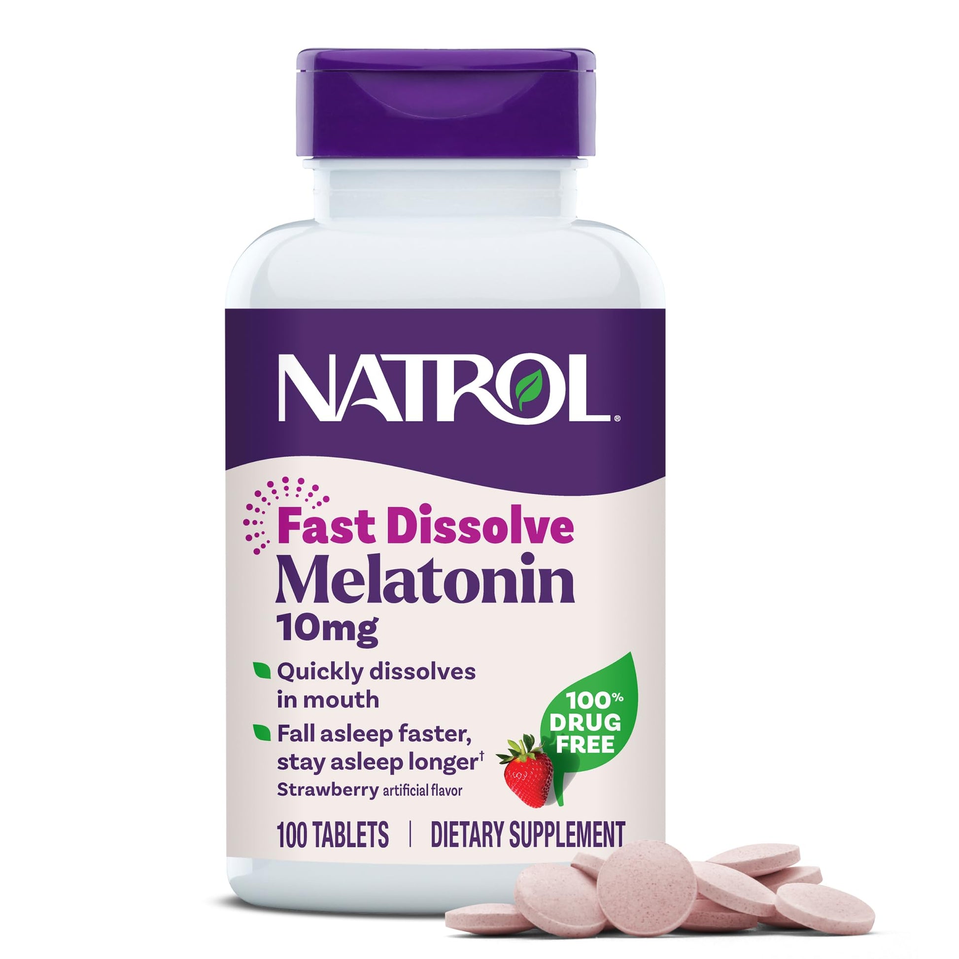 Natrol Melatonin 10mg Fast Dissolve Tablets, Strawberry Flavor, 100 Count