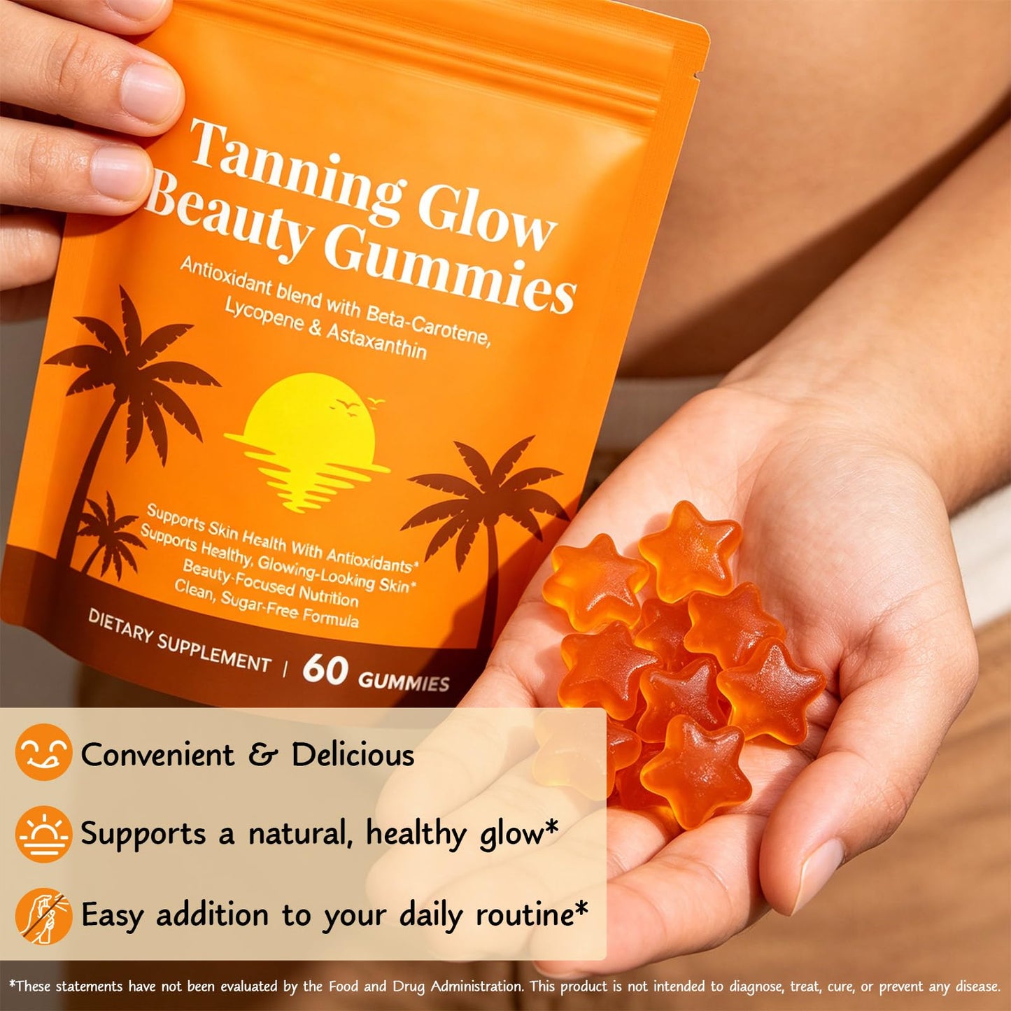 Gximdz es Tanning Gummies for Women with Vitamin C & E, Astaxanthin, Beta Carotene & Lycopene Blend, Sugar-Free, 60 Gummies