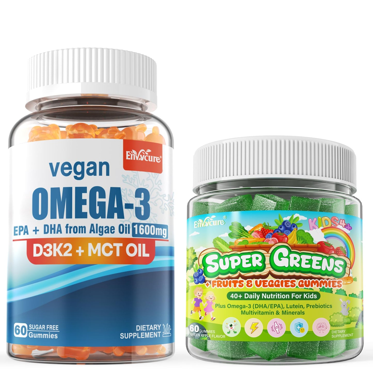 EnvyCure Vegan Omega-3 Gummies & Kids Super Greens Gummies, 240 Gummies