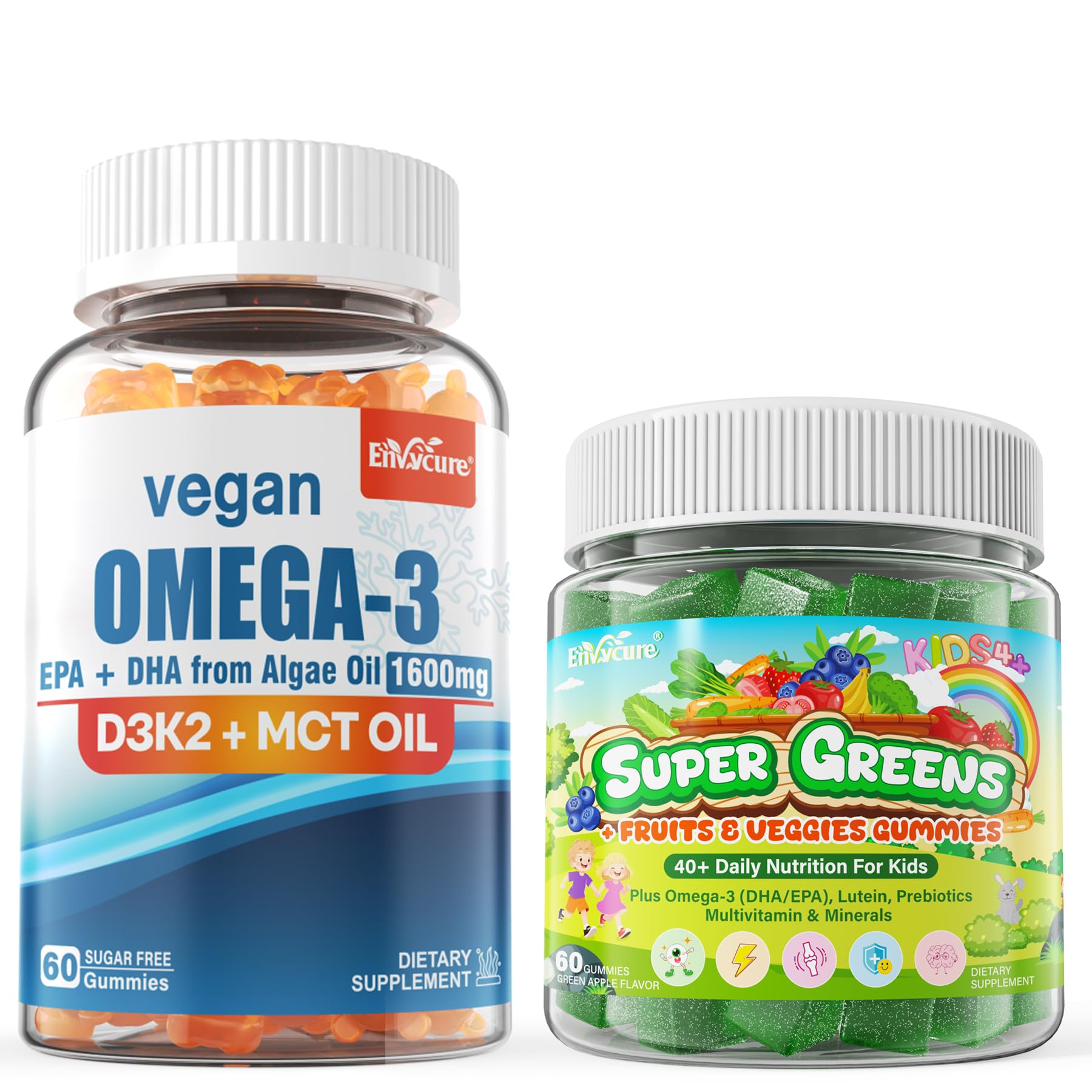EnvyCure Vegan Omega-3 Gummies & Kids Super Greens Gummies, 240 Gummies