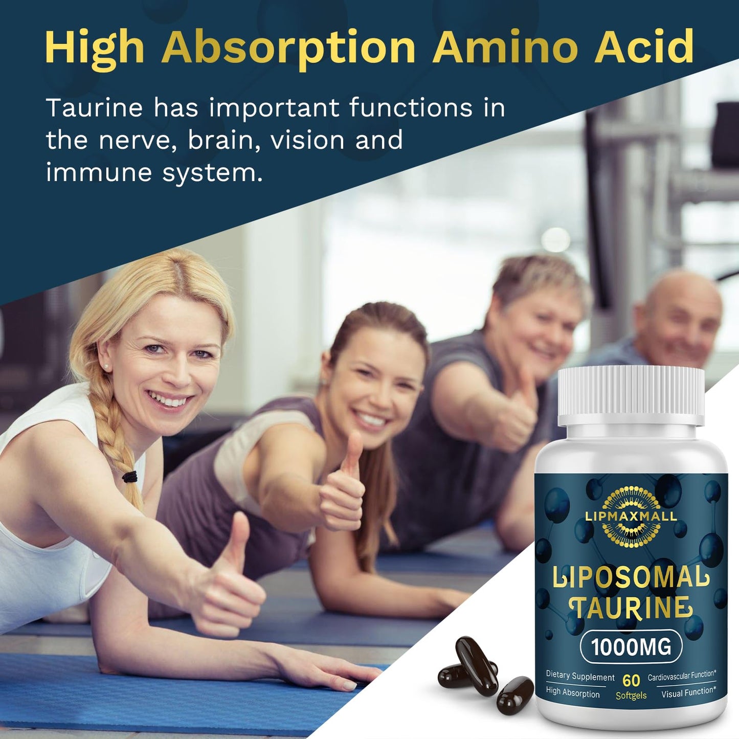 lipmaxmall Liposomal Taurine Supplement 1000mg Softgels, 60 Count