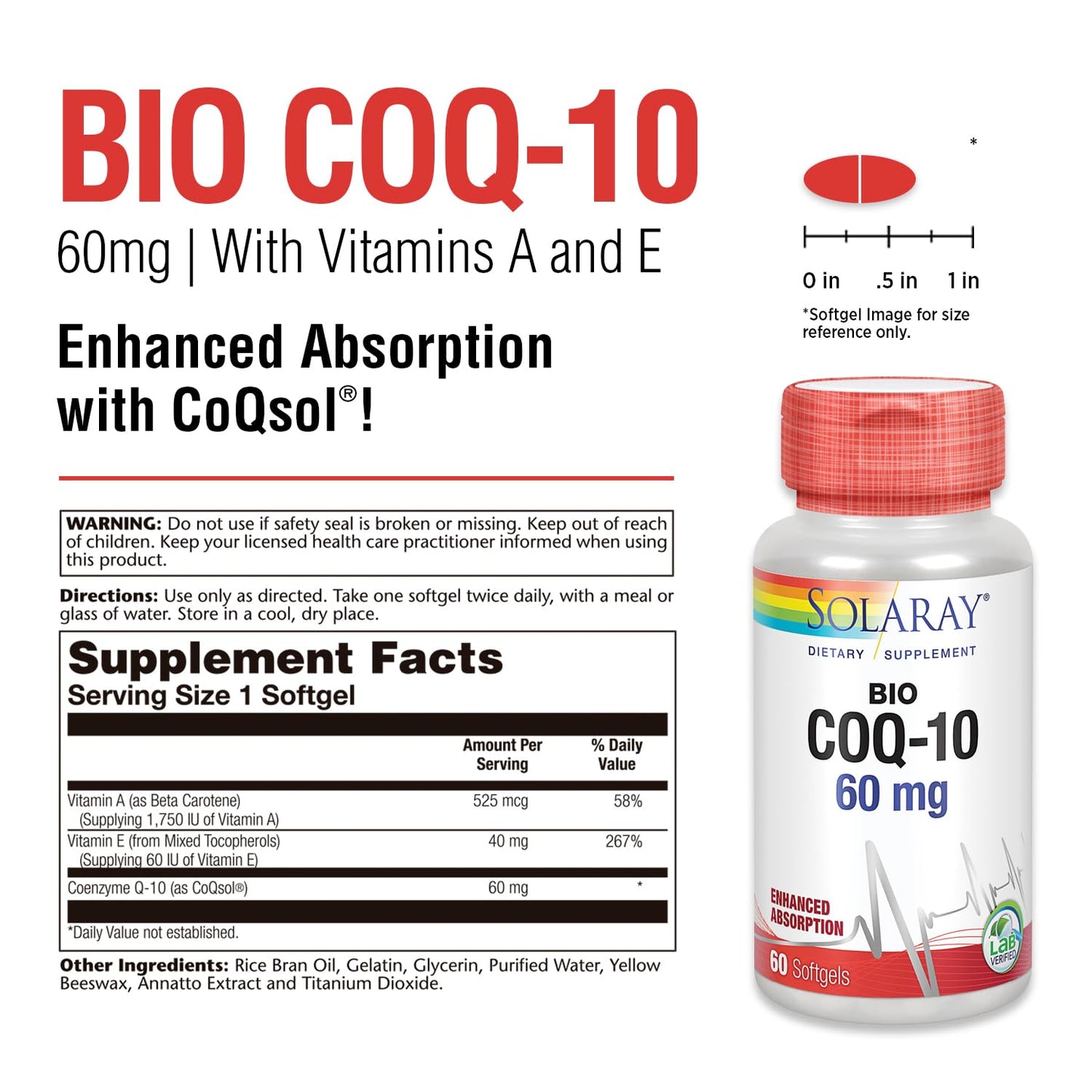 SOLARAY Bio CoQ-10 60 mg Softgels, 60 Count