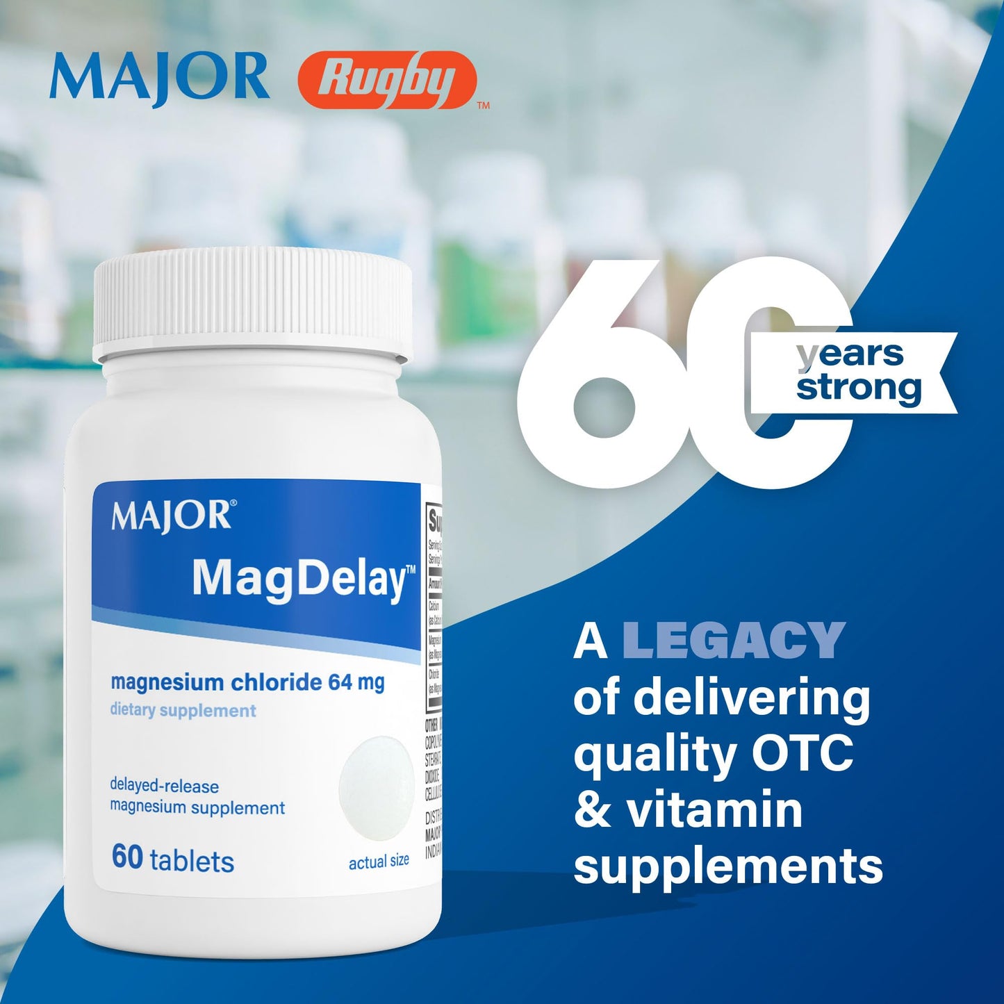 MAJOR MagDelay Magnesium Chloride 64 mg Delayed-Release Magnesium Supplement, 180 Tablets