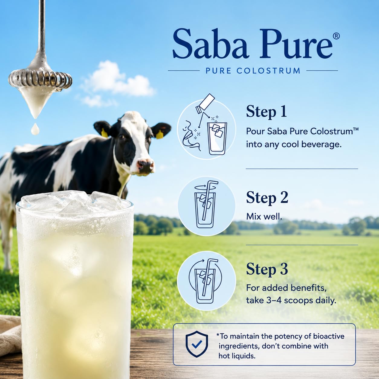Saba Pure Colostrum & Biotin Complex Powder, 60 Counts
